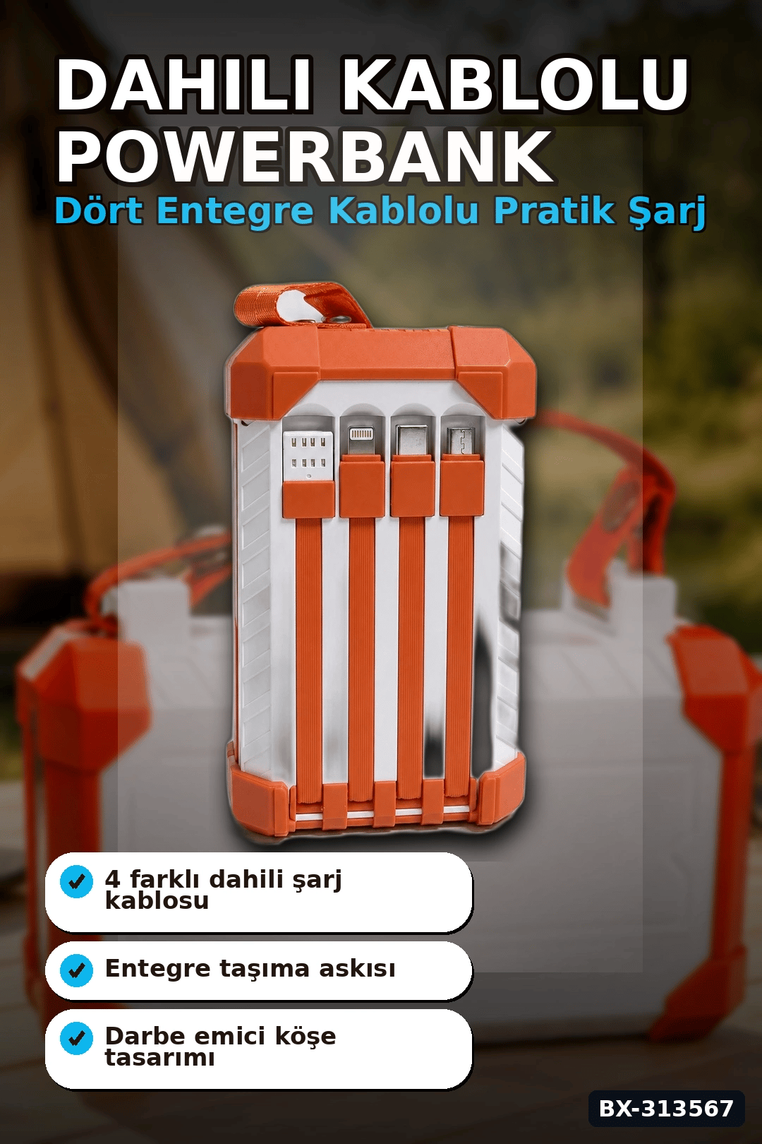 Dahili Kablolu 60000mAh Powerbank 22.5W Hızlı Şarj Type-C USB Çıkışlı Dijital Göstergeli BX-313567
