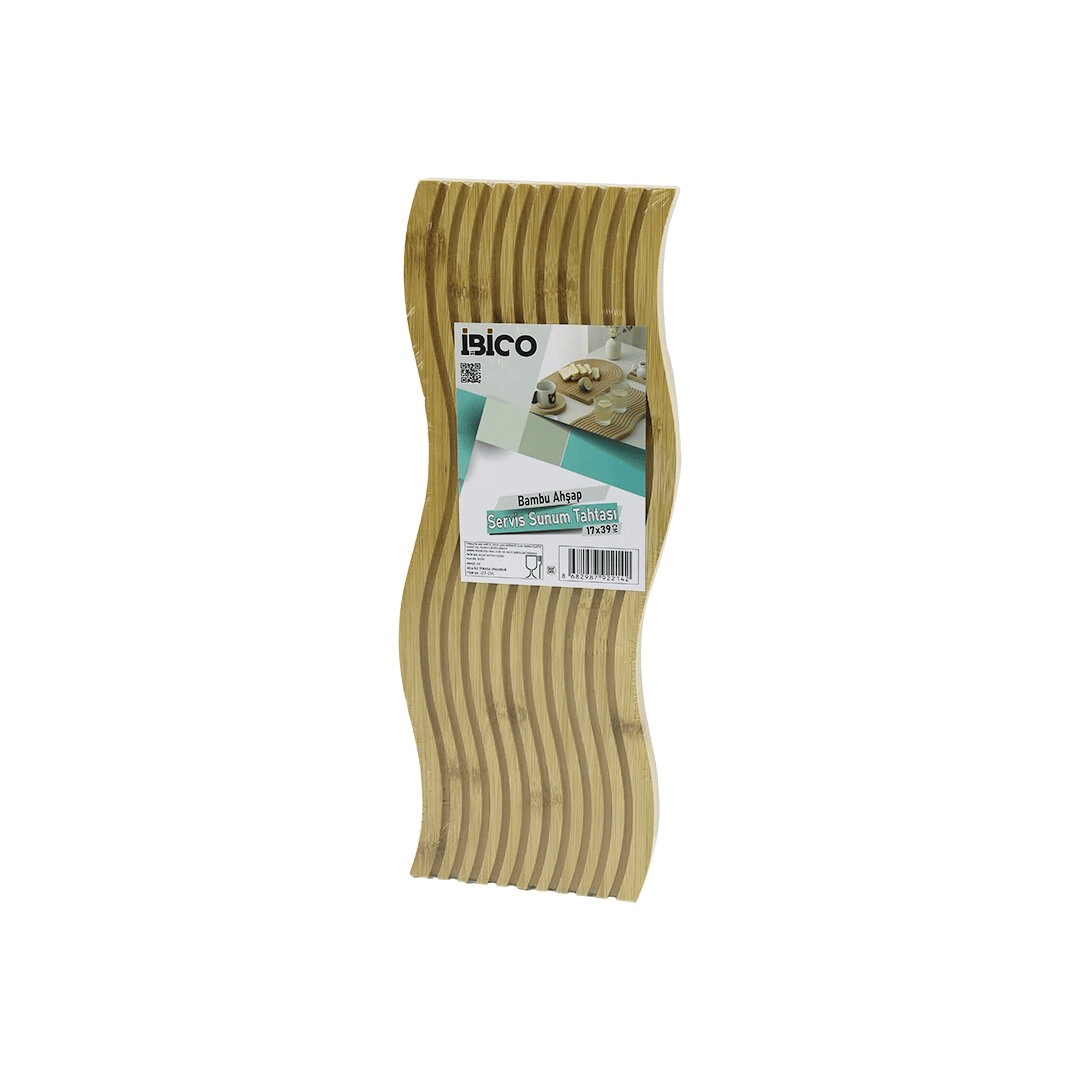 Dalgalı Şekilli - Kanallı  Çift Taraf=düz - Kanallı Ahşap Bambu Servis Sunum Tahtası  17 X 39 X 1.5cm Bx40