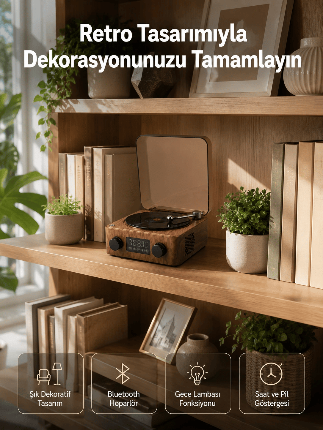 Dekoratif Gece Işıklı Bluetooth Hoparlör – Saatli Tasarım Yeni Nesil
