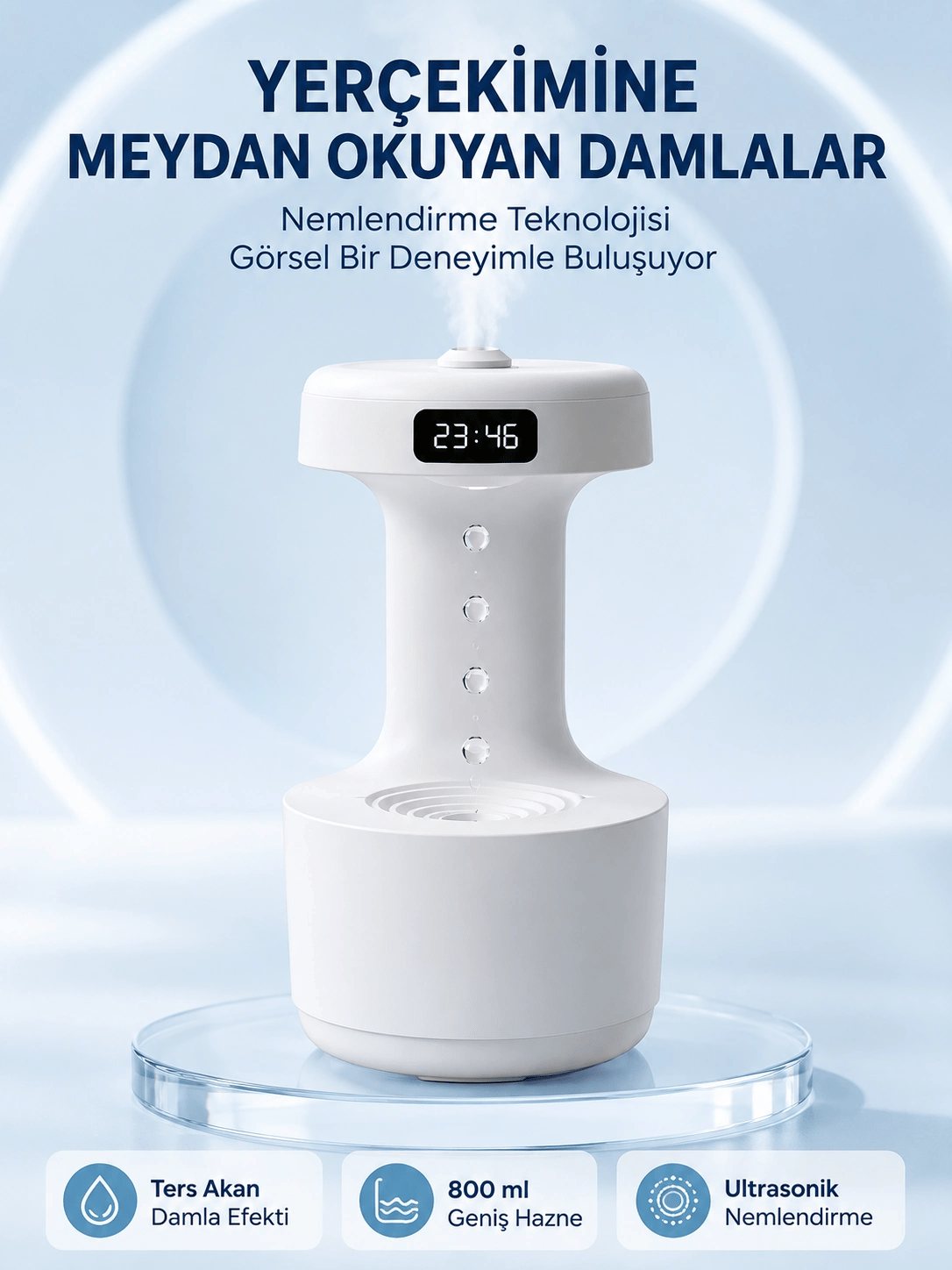 Dekoratif Hava Nemlendirici 800 ml Sessiz Aroma Difüzör Anti Yerçekimi Su Efektli
