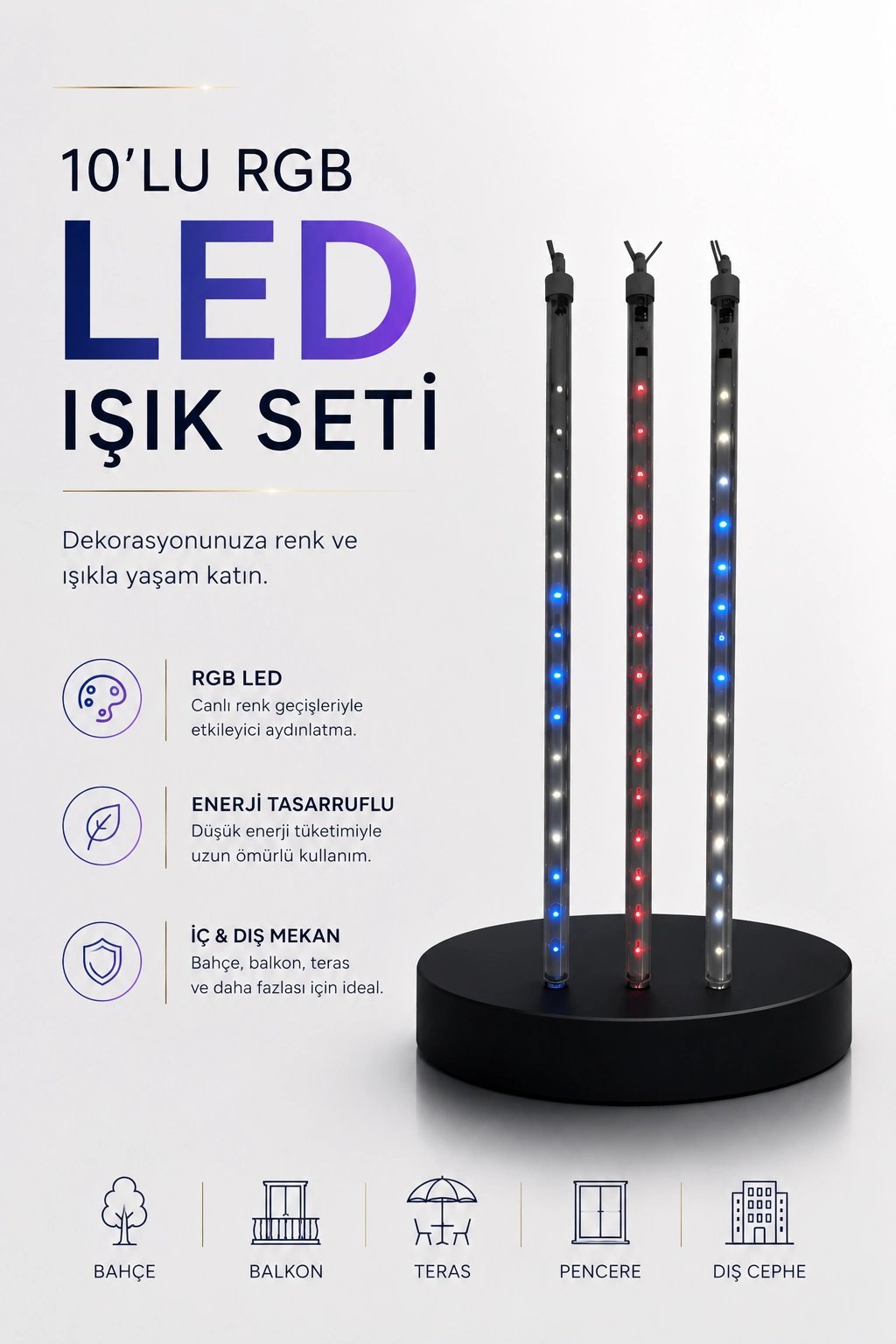 Dekoratif Ortam Aydınlatması RGB LED 10’lu Çubuk Seti
