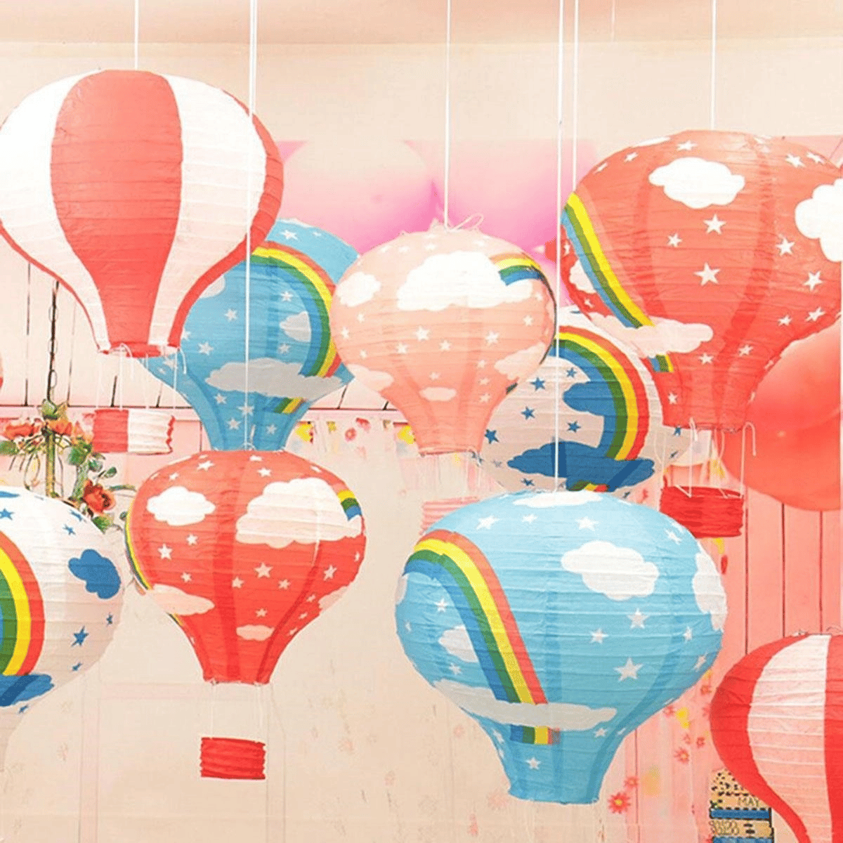 Dekoratif Renkli Kağıt Dilek Feneri Balonu Renkli Uçan Balon Bx40