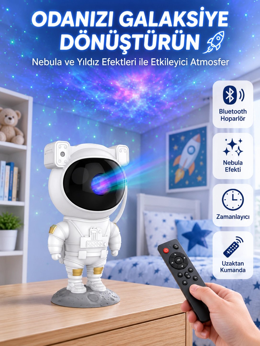Dekoratif ve Fonksiyonel Astronot Projeksiyon Aydınlatma