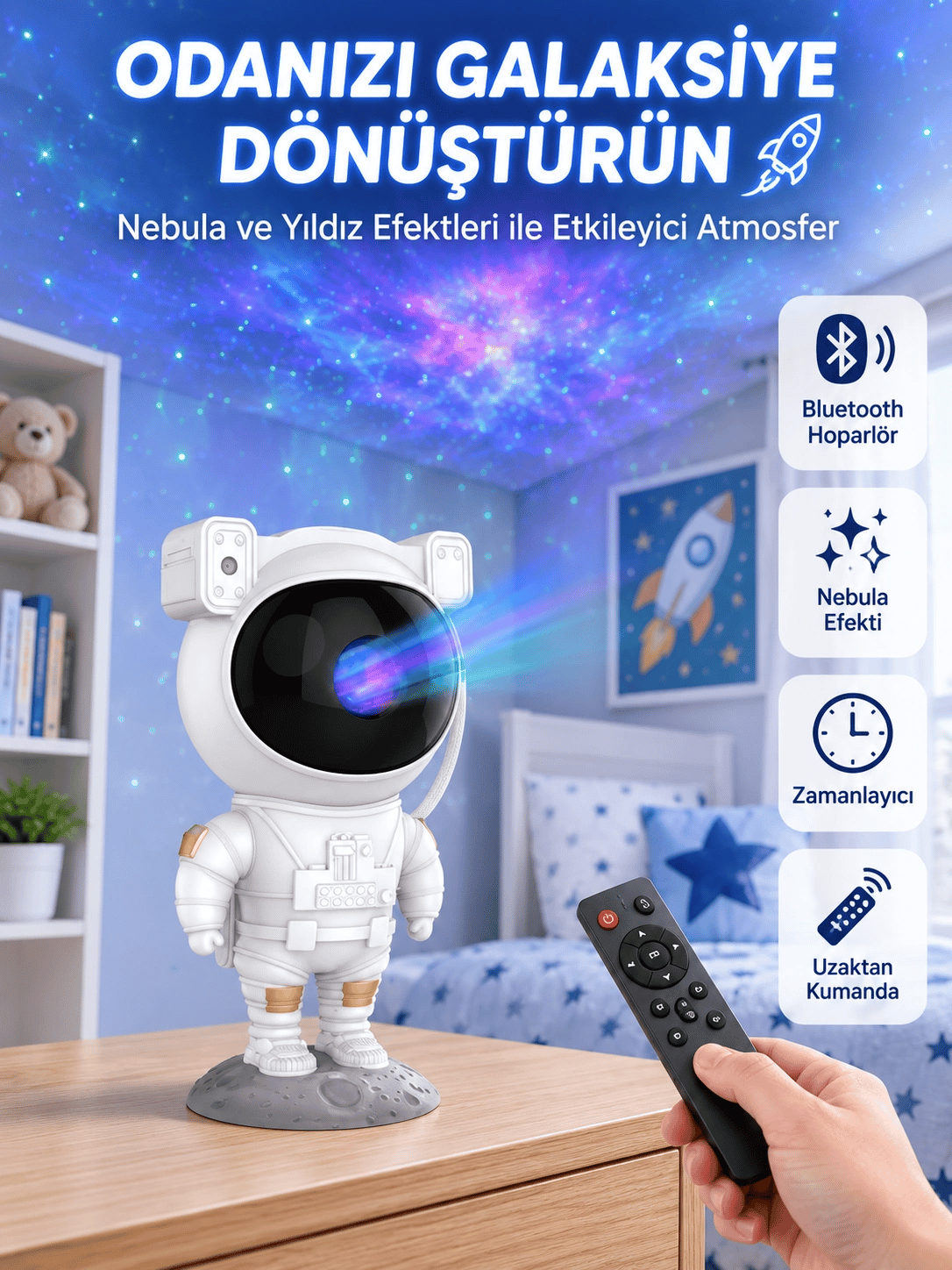 Dekoratif ve Fonksiyonel Astronot Projeksiyon Aydınlatma
