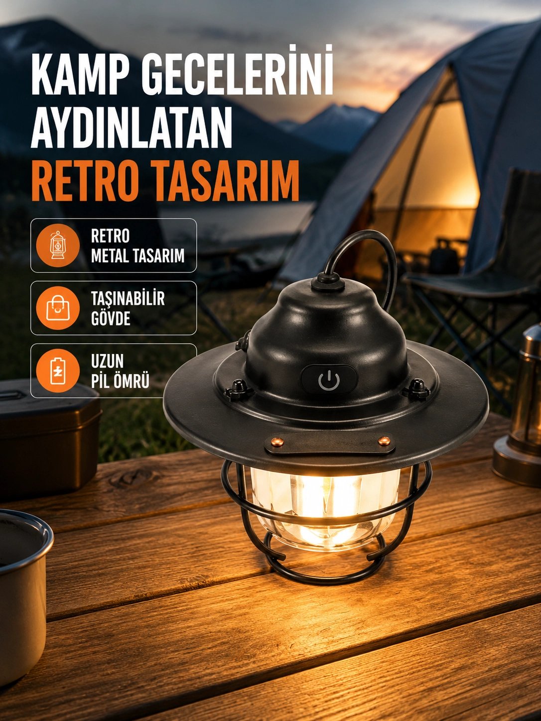 Dekoratif ve Fonksiyonel Taşınabilir Kamp Gece Lambası