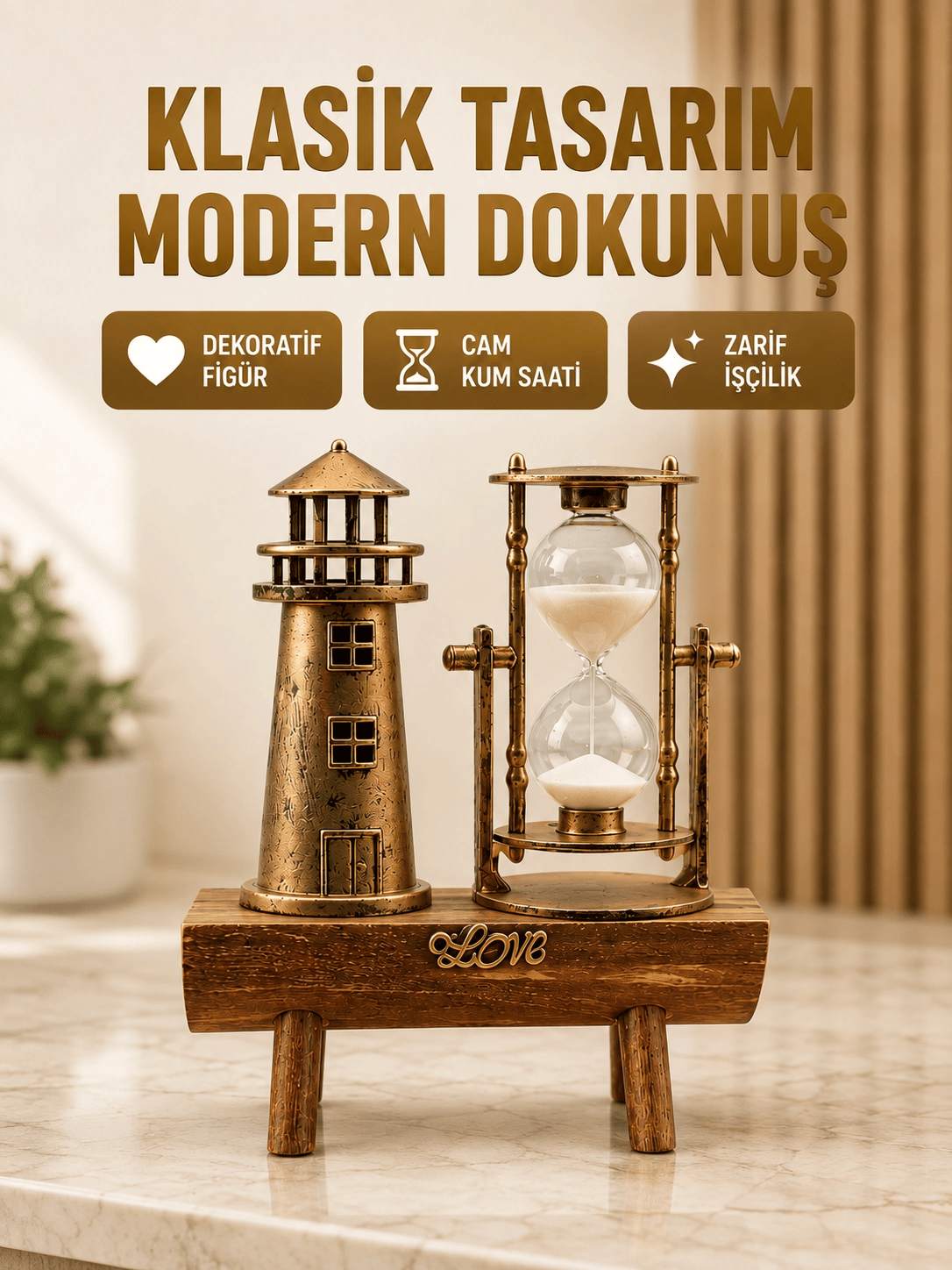 Deniz Feneri Şeklinde El Yapımı Kum Saati – Ev ve Ofis İçin Zarif Süs Yeni Nesil