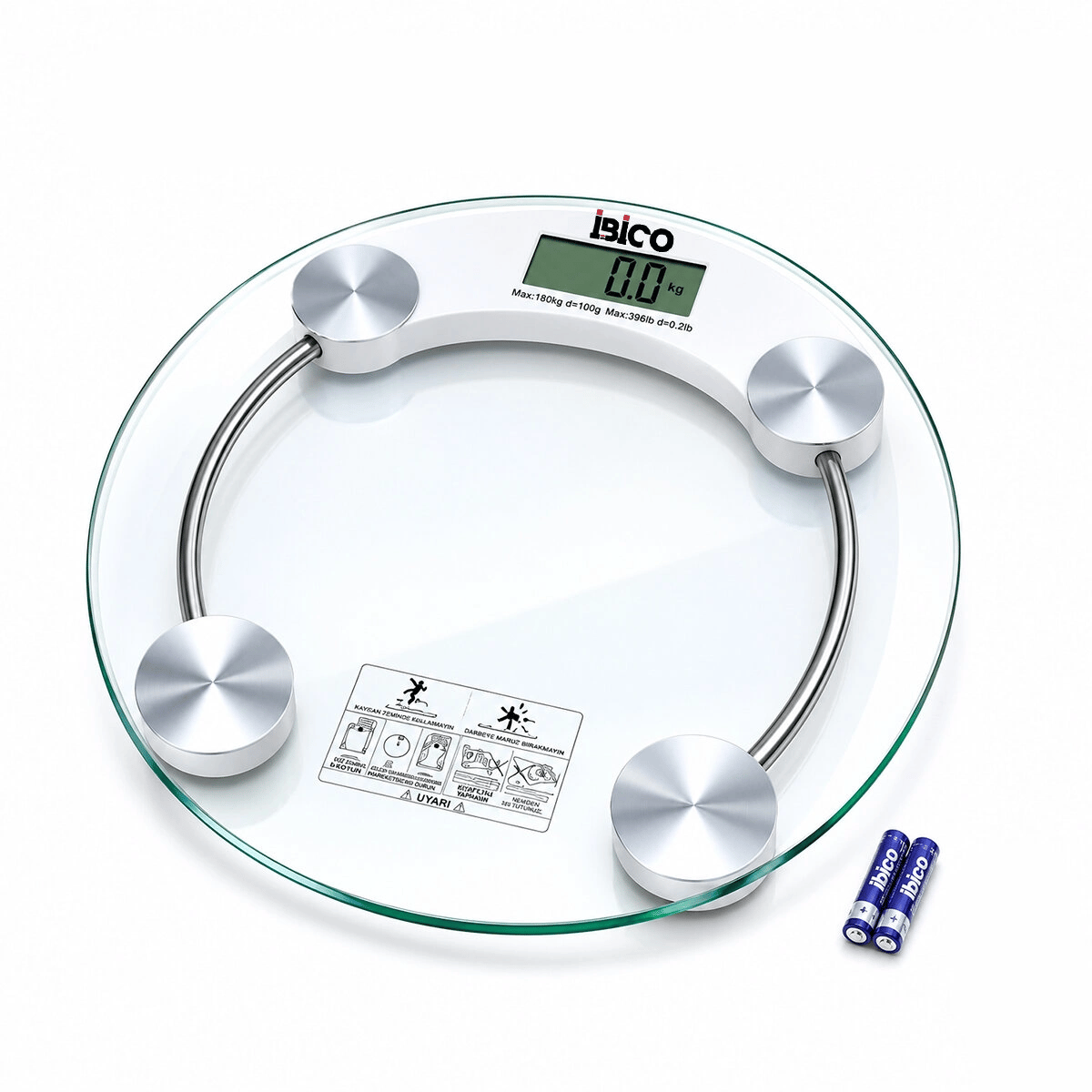 Dijital - Pilli Yuvarlak Banyo Baskül Terazi Tartı Lcd Ekran 180kg/0.1g 30x30cm İ11-026 Bx40