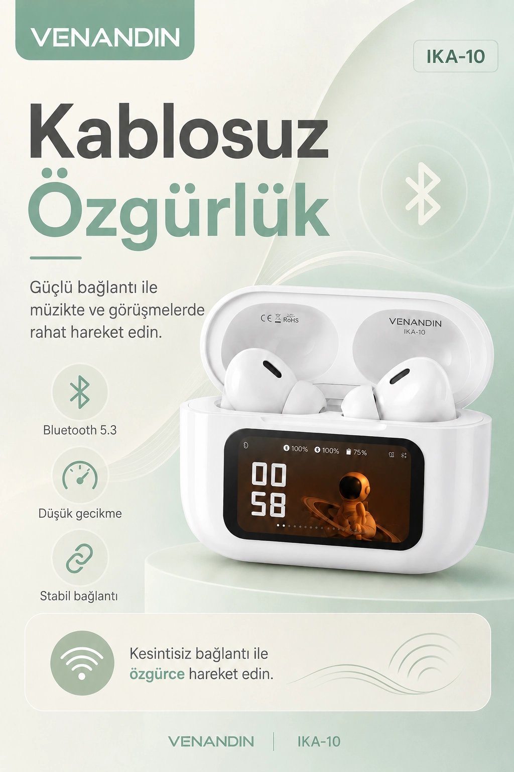Dijital Ekranlı Şarj Kutulu Kablosuz Kulaklık Müzik Arama Ve Günlük Kullanım İçin