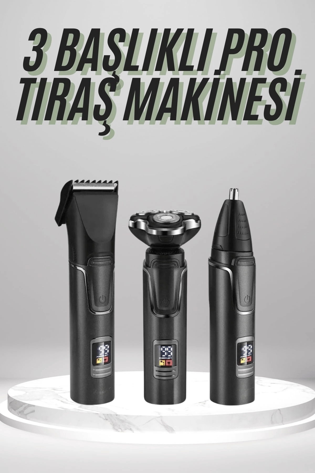 Dijital Göstergeli 3 Başlıklı Tıraş Makinesi Islak Kuru Lazer Öncesi Günlük