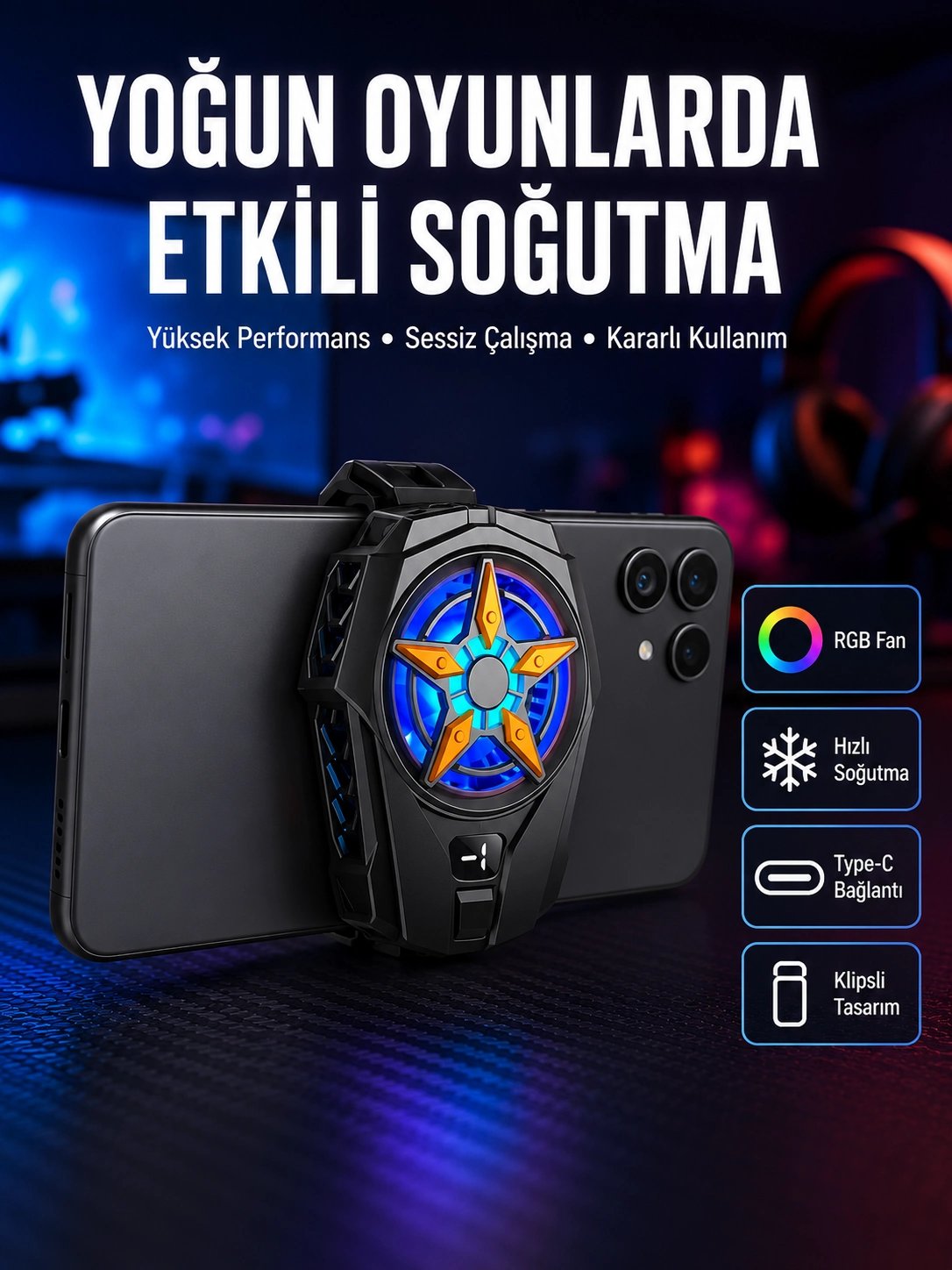Dijital Göstergeli Evrensel Telefon Soğutma Fanı Yeni Nesil