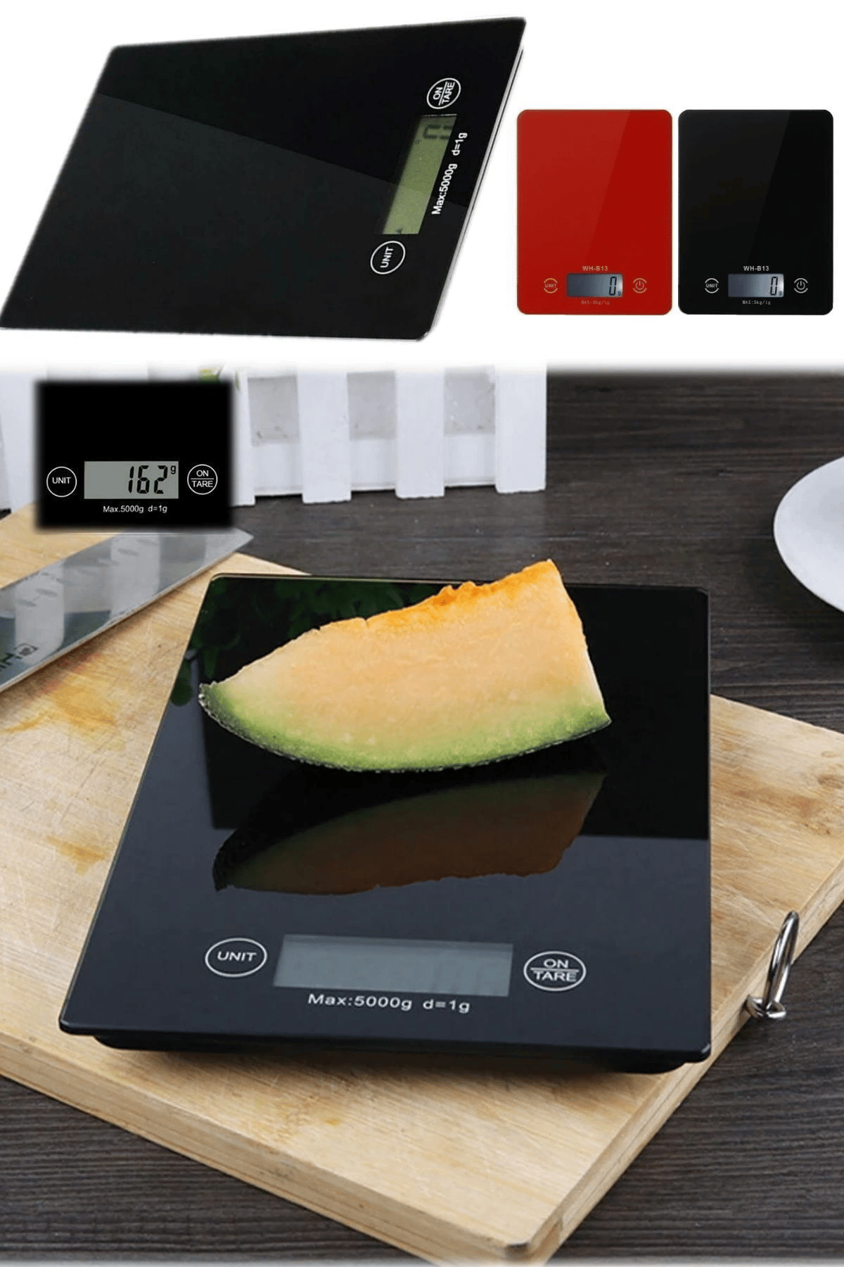 Dijital Mutfak Tartısı - 5 kg Kapasite, 1 Gram Hassasiyet, Şık Siyah Cam Tasarım