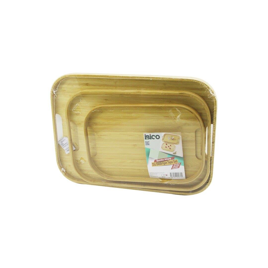 DİKDÖRTGEN - 3 BOY BAMBU AHŞAP TEPSİ SETİ 22X33--28X40--33X45CM (3936)