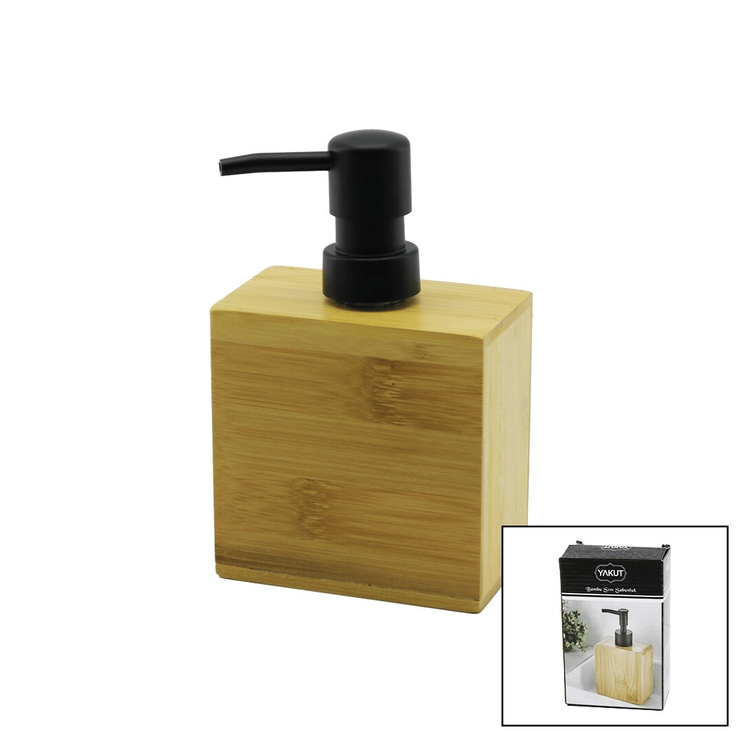 Dikdörtgen  Ahşap Bambu Sıvı Sabunluk  Siyah Plastik Pompa   5.8 X 9.9cm - Y: 10cm Bx40
