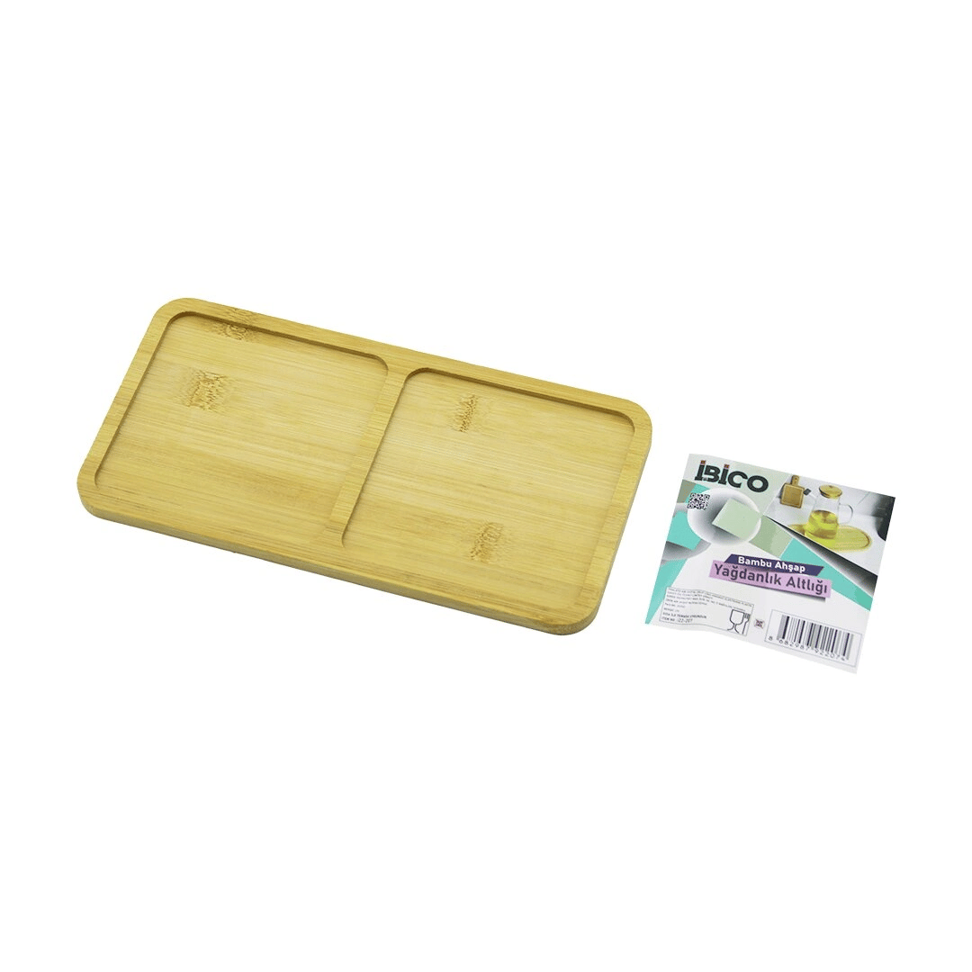 Dikdörtgen 2 Bölmeli Ahşap Bambu Yağdanlık Altlık Mini Tepsi 12 X 23.4 X 0.8cm Bx40