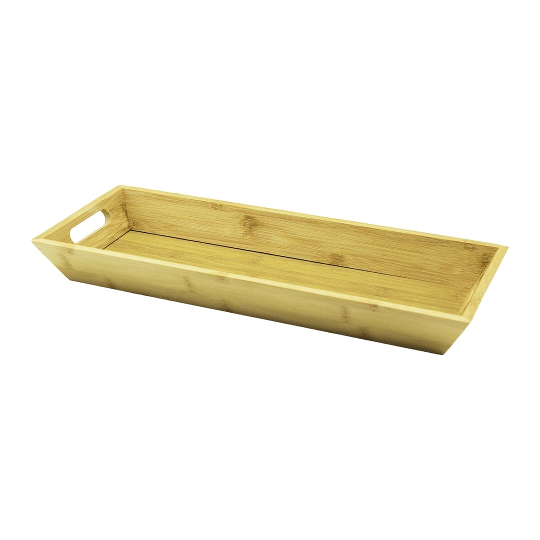 Dikdörtgen Çift Kulplu Ahşap Bambu Sunum Tepsisi =16x40cm - Derin=4cm Bx40