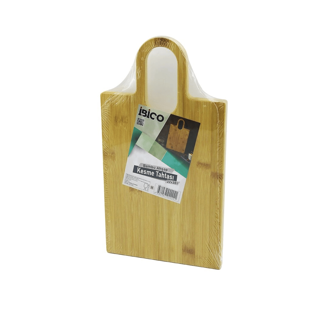 Dikdörtgen=22x38cm Ahşap Bambu Kesim Panosu - Kesme Tahtası Oval Kulplu Bx40