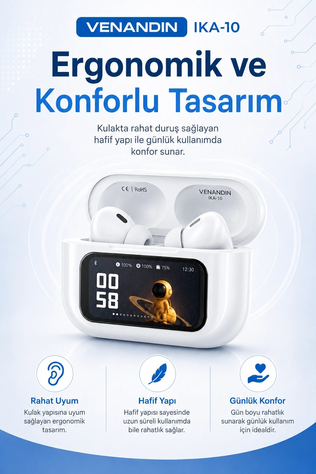 Dokunmatik Ekranlı Şarj Kutulu Kablosuz Kulak İçi Kulaklık Uzun Pil Ömürlü Model