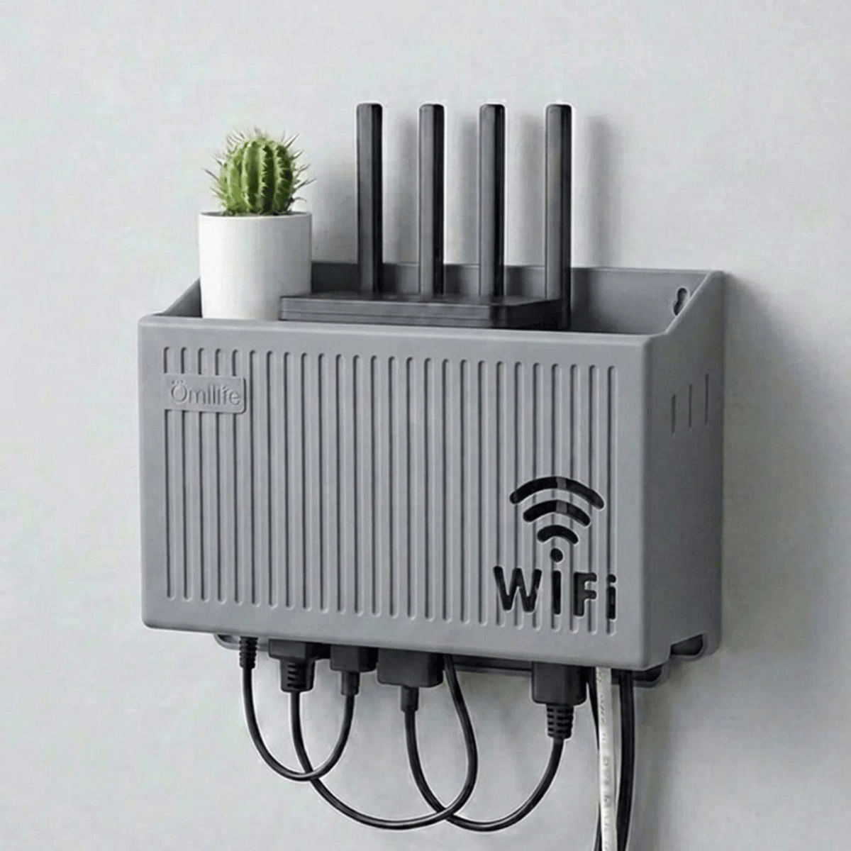 Duvar Tipi Wi-fi Modem Saklama Kutusu(gri) – Kablo Düzenleyici Router Raf Organizer Bx40