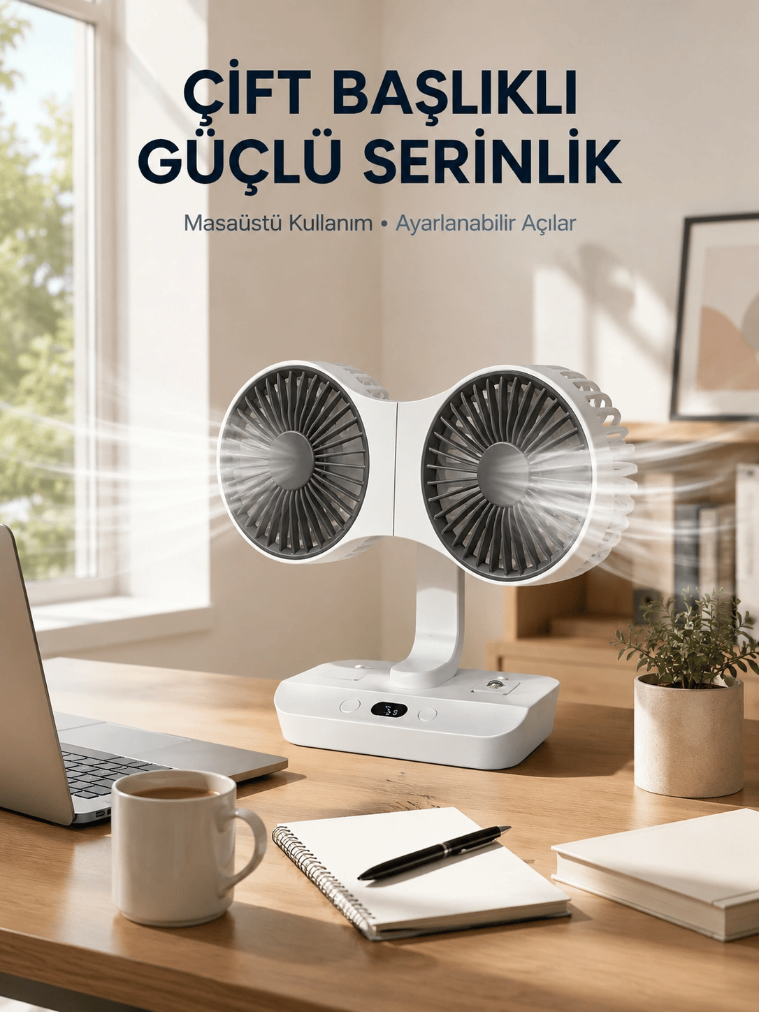 Duvara Monte Edilebilen Çift Başlıklı Sessiz Masa Fanı
