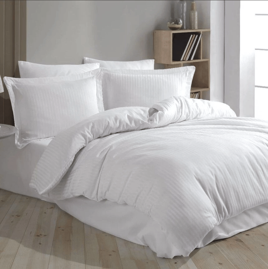 Eco Lounge Çift Kişilik Çizgili Nevresim Takımı Beyaz