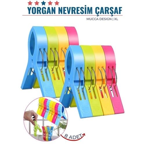 Eco Lounge XL Yorgan Nevresim Çarşaf Mandalı 8 ADET Mucca Design 	 718221
