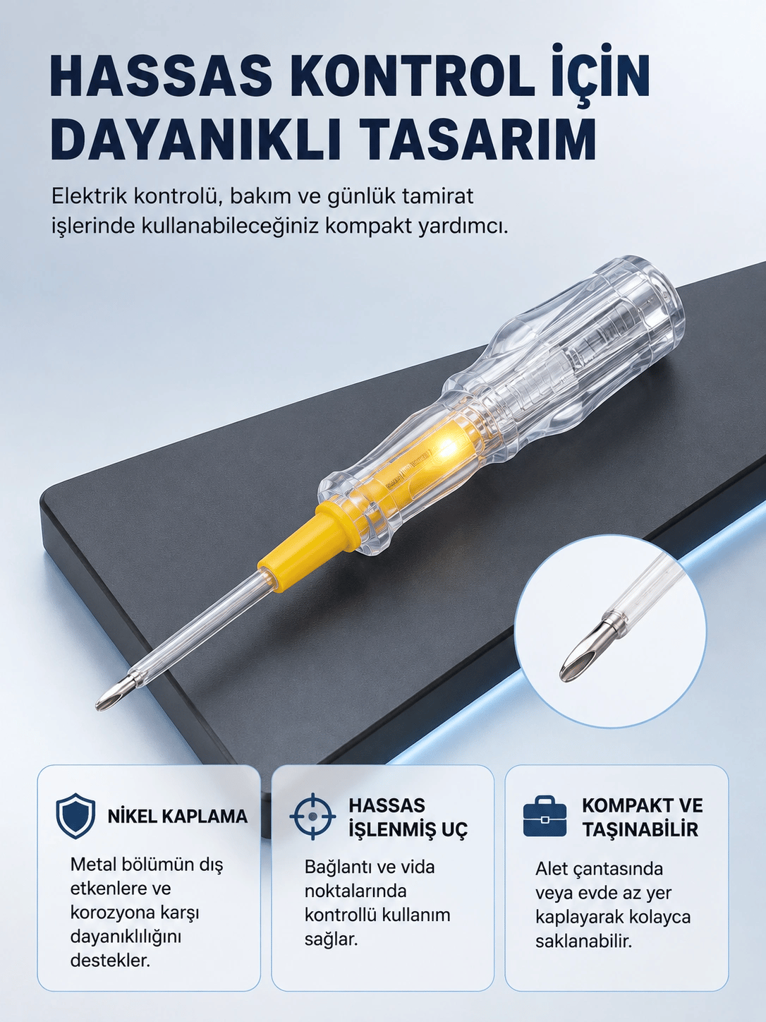 Elektrik Test Kalemi Neon Işıklı Nikel Kaplama 110-220V Dirençli