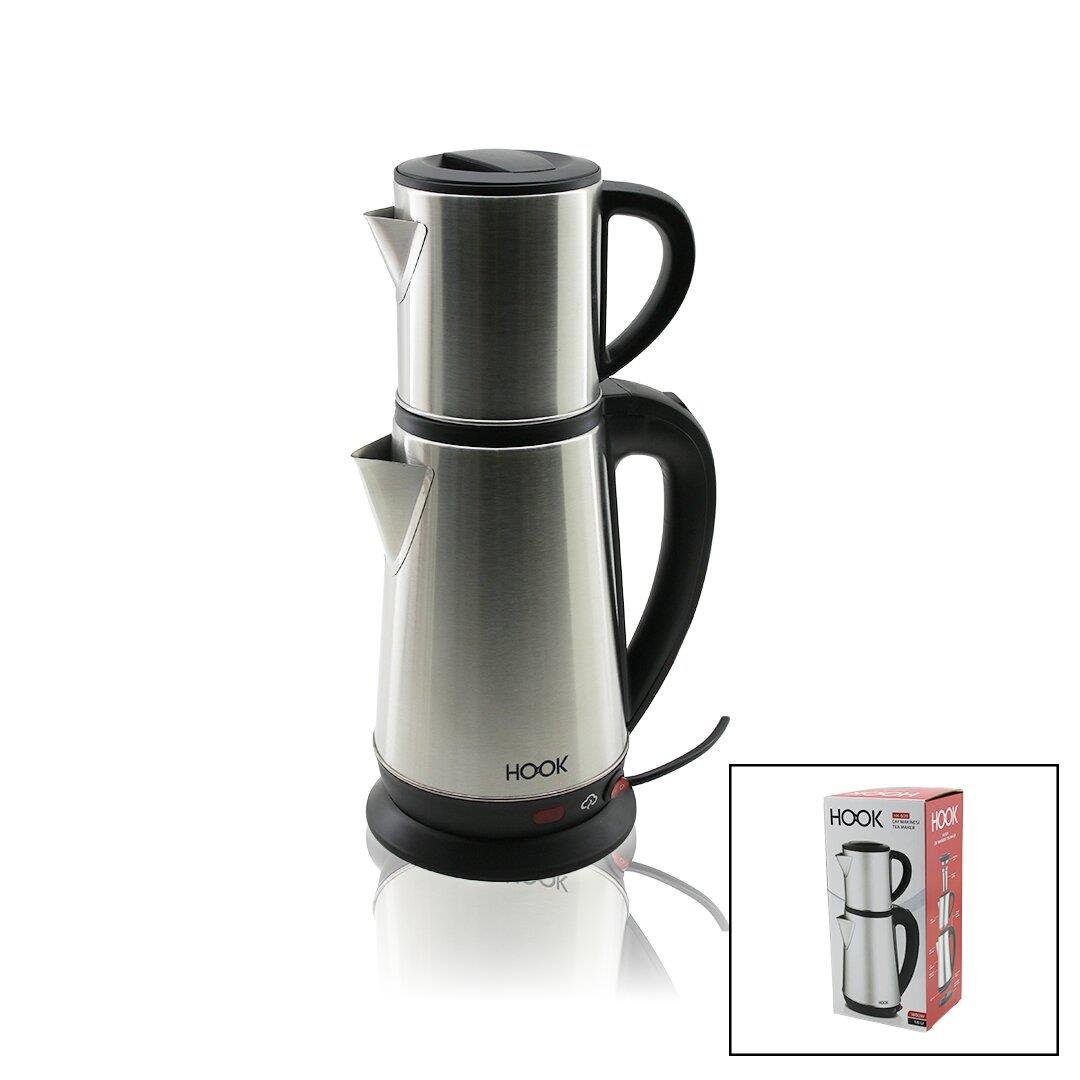 ELEKTRİKLİ ÇAY MAKİNESİ ÇAYCI SET 1.8LT SU ISITICI PLS.+ 0.8LT DEMLİK ÇELİK TABAN 1800W 360 DERECE GÖVDE HK-509 (3936)