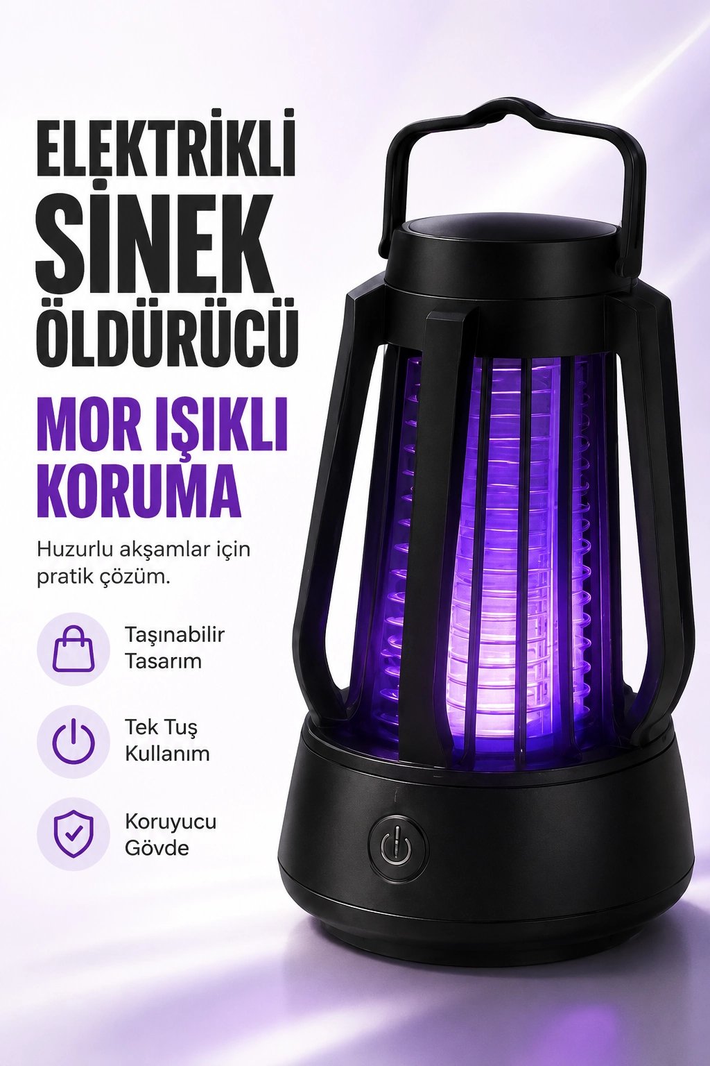 Elektrikli Sinek Öldürücü Mor Işıklı Taşınabilir Haşere Lambası Tek Tuşlu Cihaz
