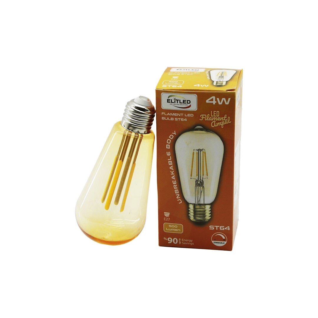 Elitled St-64 4w - E27 Gold Color Flament Led Rustik Ampul 500lumen Kırılmaz Gövde Bx40