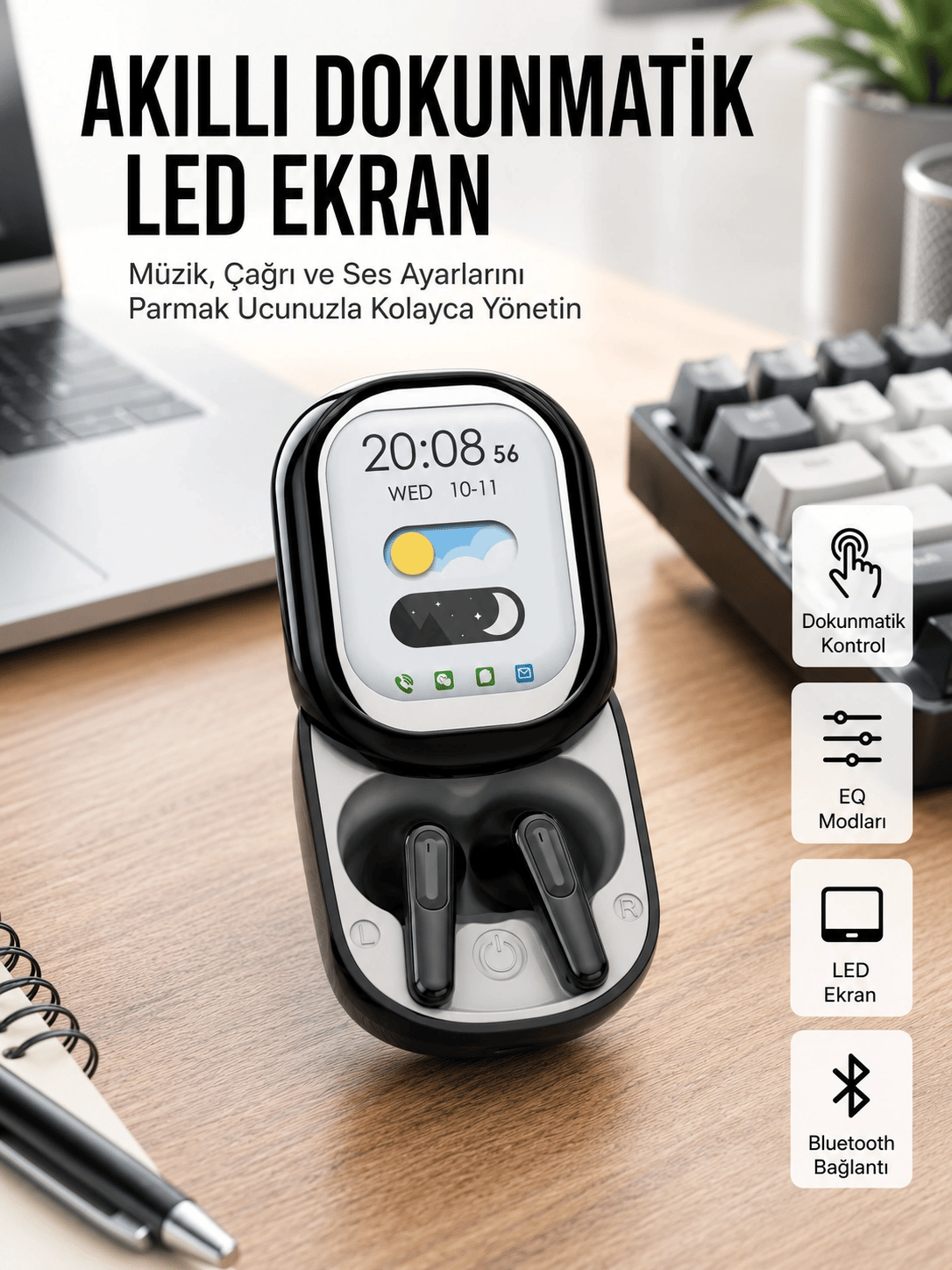 ENC Destekli Bluetooth 5.4 Kulaklık – EQ Ayarlı, Akıllı Kutulu