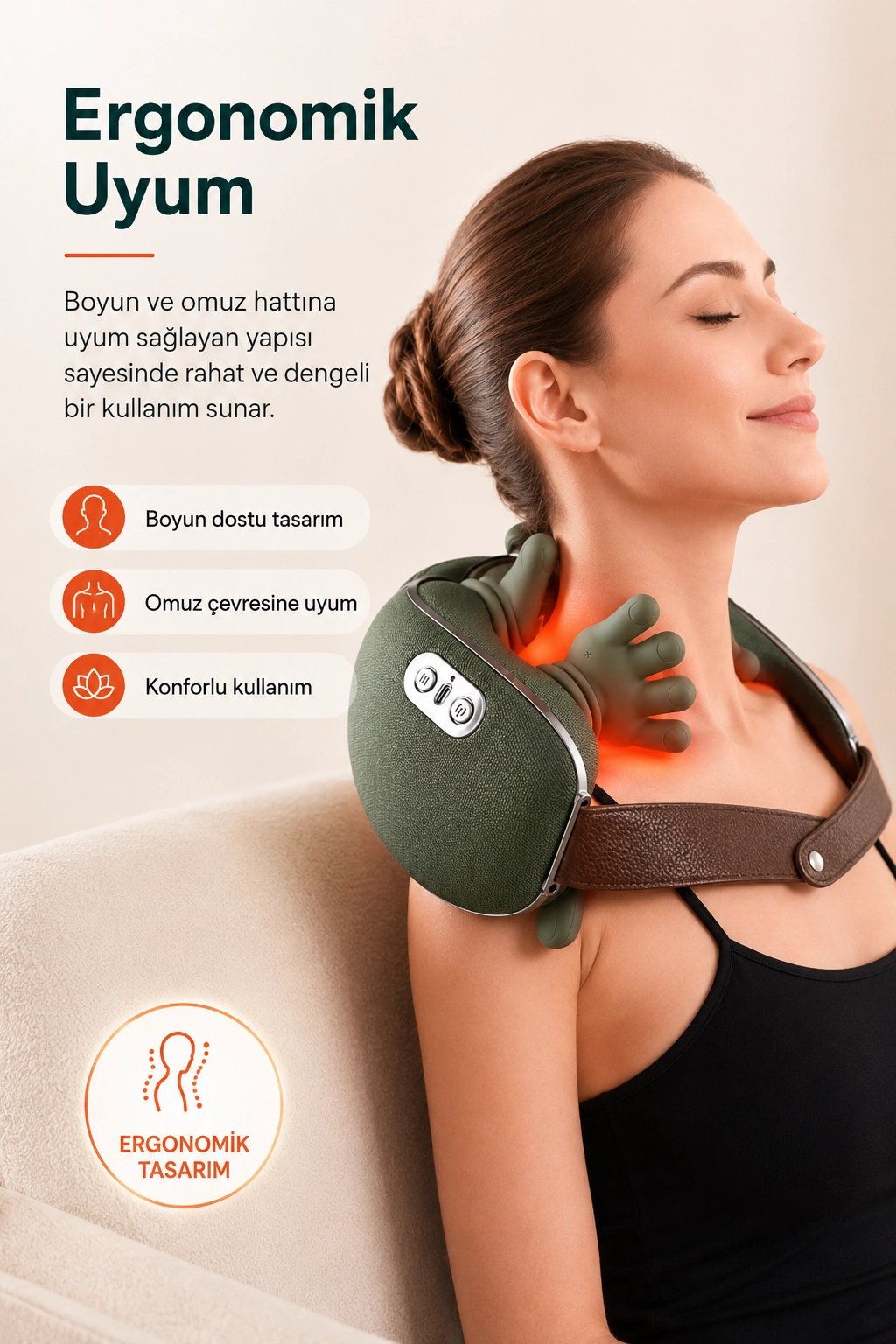 Ense Ve Omuz Bölgesi İçin Isıtmalı Masaj Aleti Yumuşak Dokulu Ergonomik Tasarım