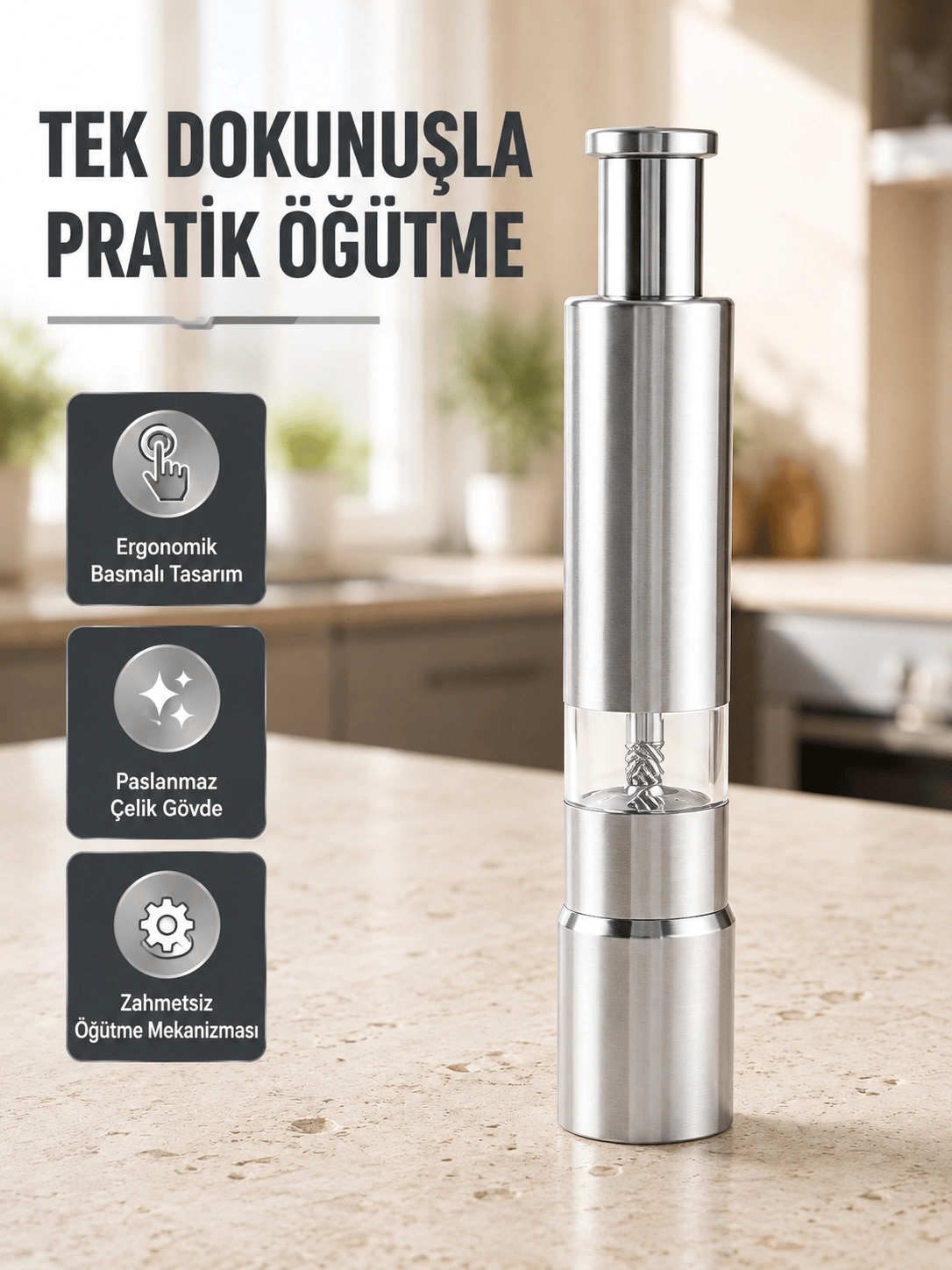 Ergonomik Tasarımlı, Nem Geçirmez Kapaklı Baharat Öğütücü