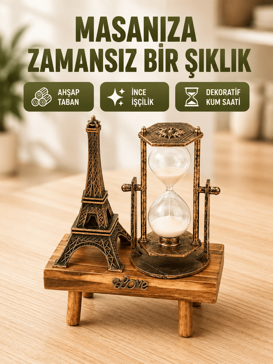 Ev, Ofis ve Kafeler İçin Retro Ahşap Kum Saati Dekorasyonu