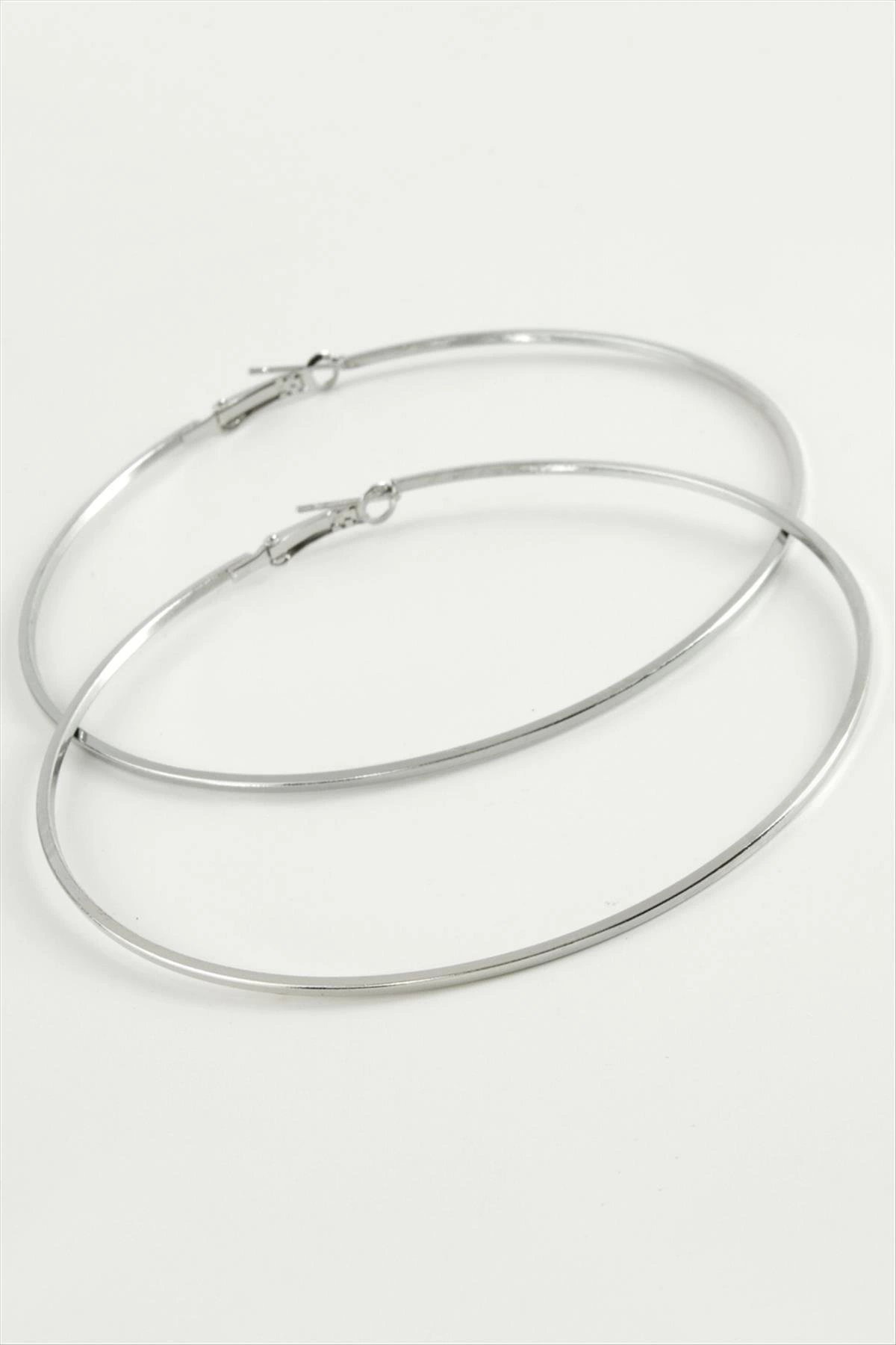 Ezme Çizgili Metal Halka Küpe 8-9-10 cm