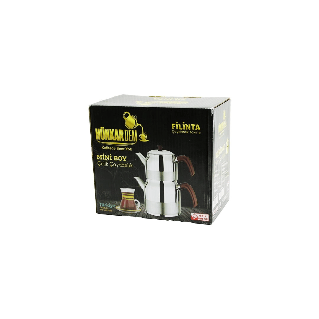 Filinta Mini Boy Çelik Çaydanlık Seti Çift Kapaklı Renkli Bakalit Kulp Üst Demlik: 1lt - Alt Suluk: 1.5lt Kendinden Süzgeçli Bx40