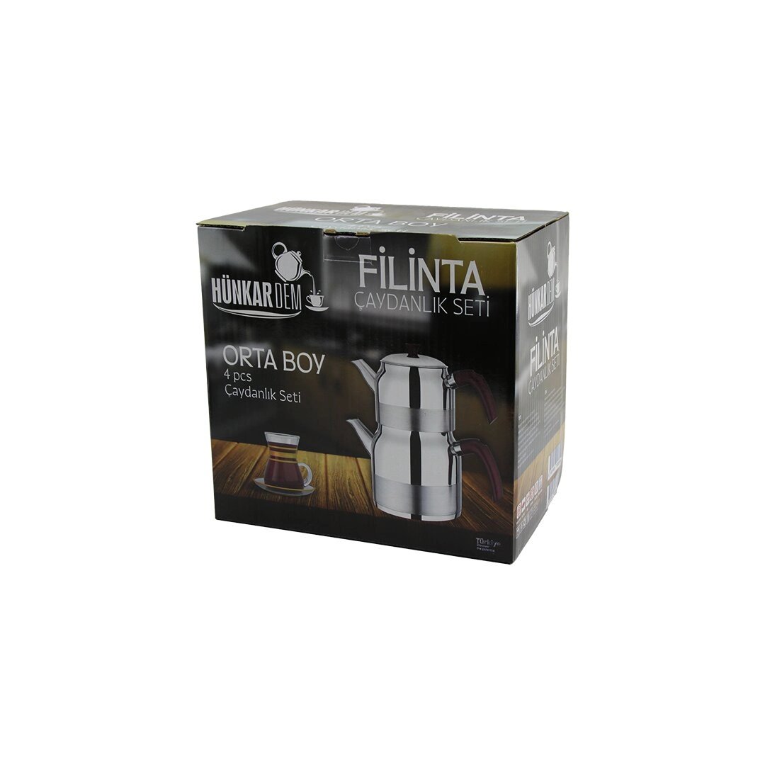 Filinta Orta Boy Çelik Çaydanlık Seti Çift Kapaklı Renkli Bakalit Kulp Üst Demlik: 1.25lt - Alt Suluk: 2.25lt Kendinden Süzgeçli Bx40
