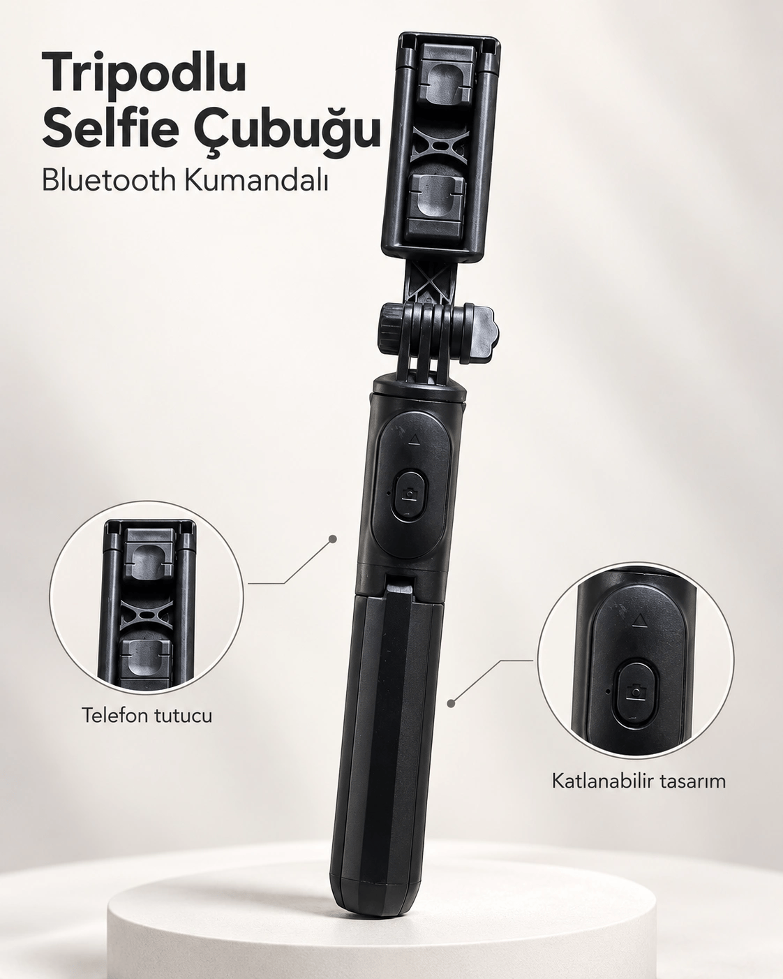 Fotoğraf ve Video Çekimleri İçin Kablosuz Kumandalı Telefon Selfie Çubuğu