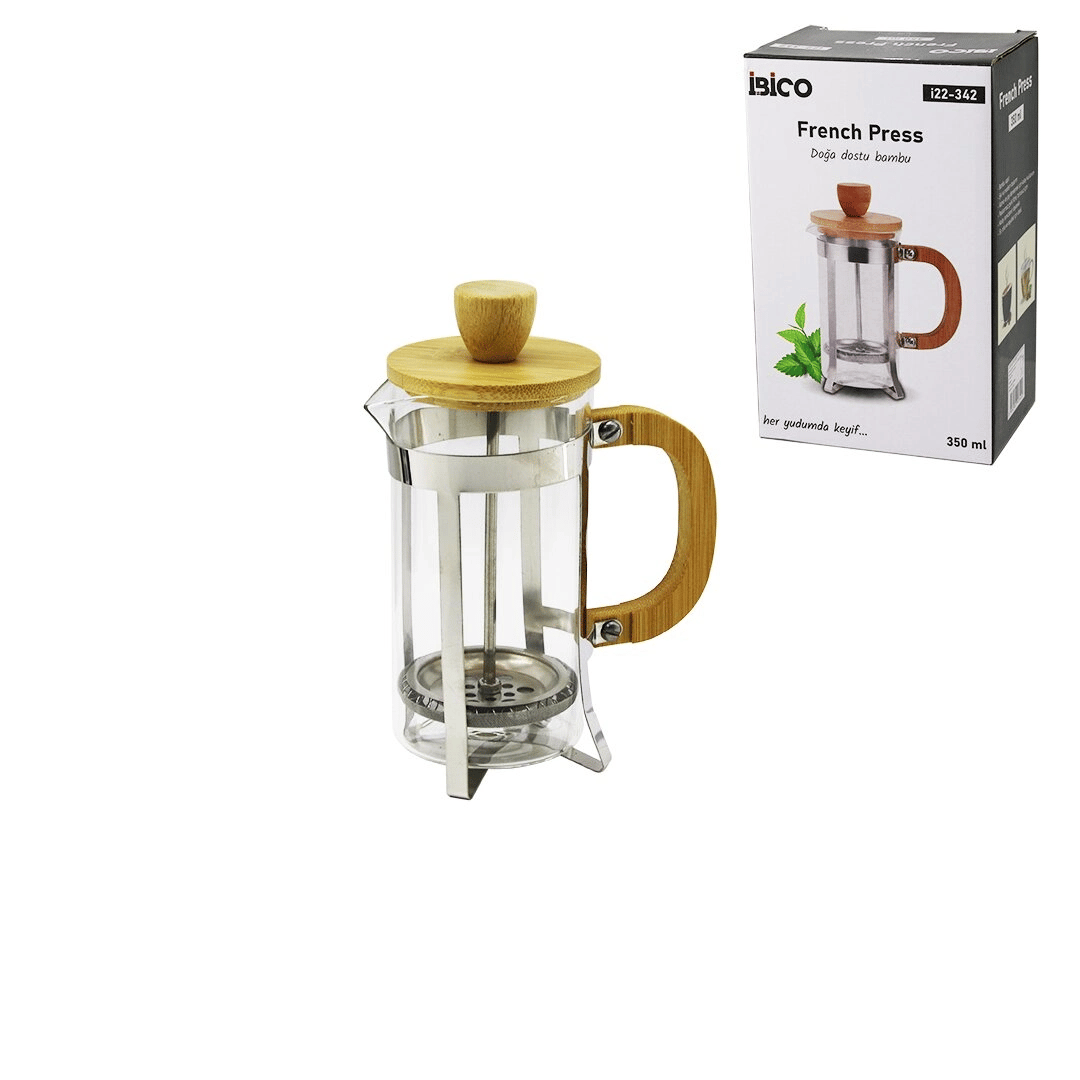 French Press Metal Kafes - Bambu Sap Bambu Kapak 350ml Cam Bitki Süzgeçi Bx40