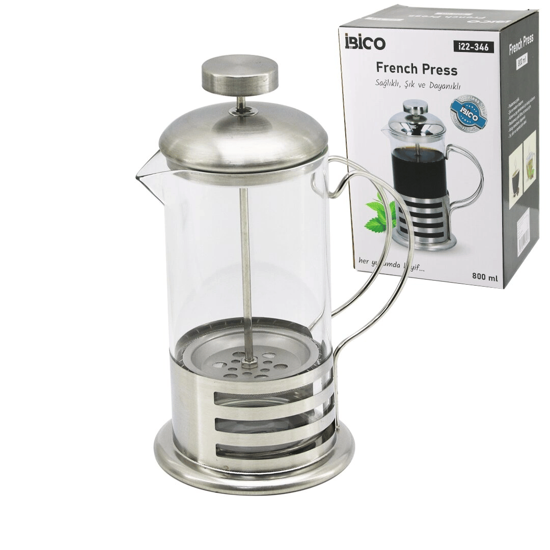 French Press Metal Kafes - Metal Kapak 800ml Cam Bitki Süzgeçi Bx40