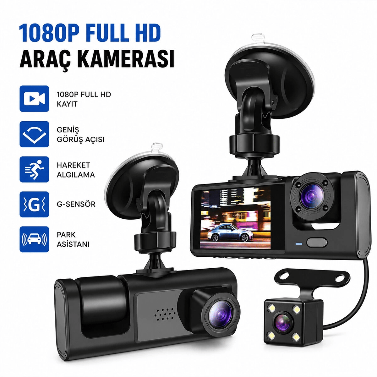Full Hd 1080p Sensör - Park Asistan - Hareket Algılama Oto Araç İçi Kamera Hs-362 Bx40