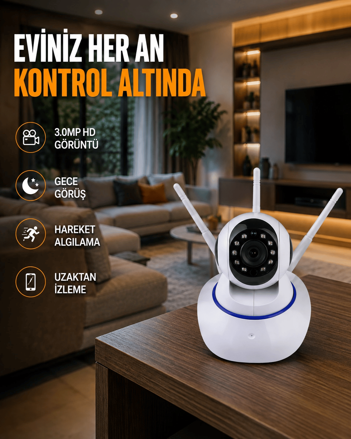 Full HD Akıllı IP Kamera – Gece Görüşlü, Hareket Sensörlü, Çift Yönlü Ses ve Online Kayıt Özellikli Yeni Nesil