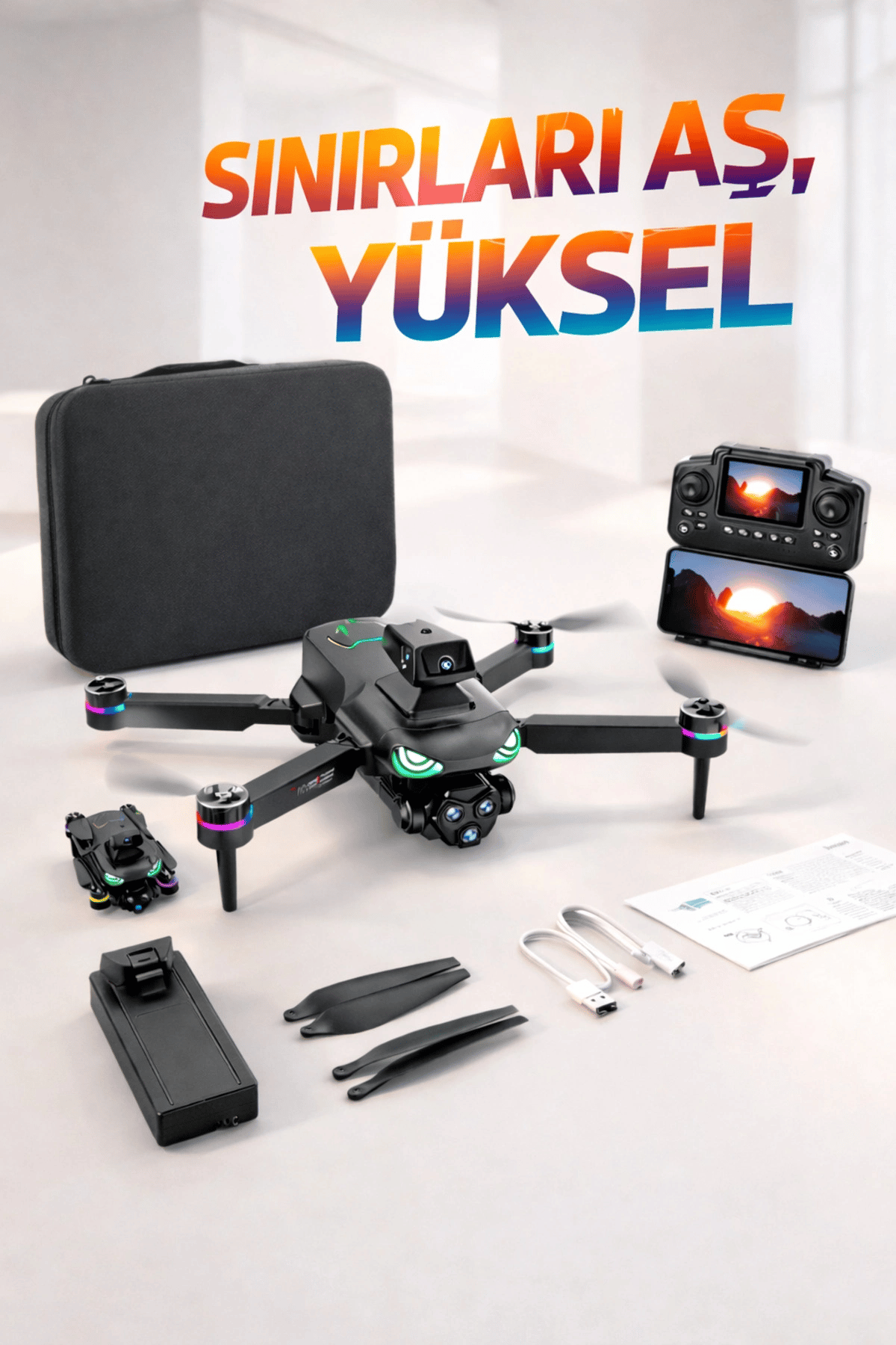 Full HD Görüntü Akıllı Geri Dönüş Özellikli 1000 Metre Menzilli Ekranlı Drone Kumandası
