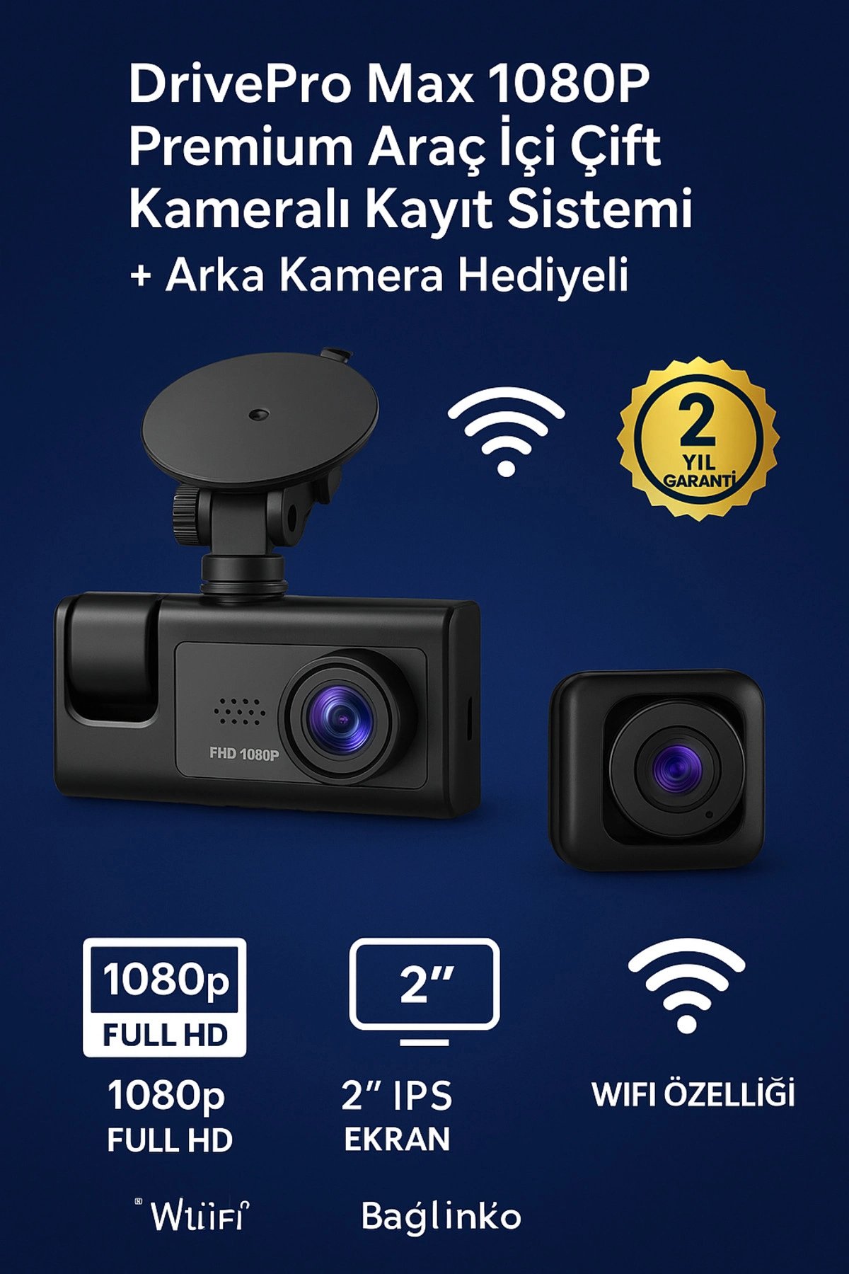 Gece Görüşlü 1080p Araç İçi Kamera 3 Kamera Seti LCD Ekranlı G Sensörlü Geniş Açılı