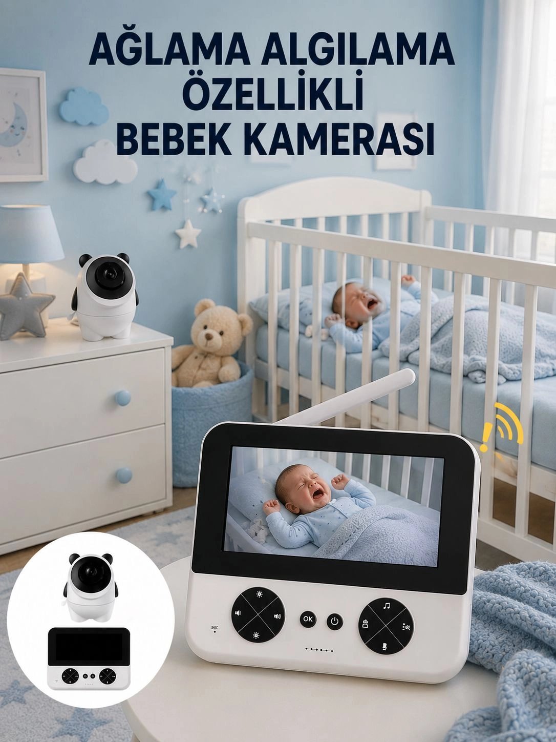 Gece Görüşlü Güvenli Bebek Monitörü 720P HD Görüntü Yeni Nesil