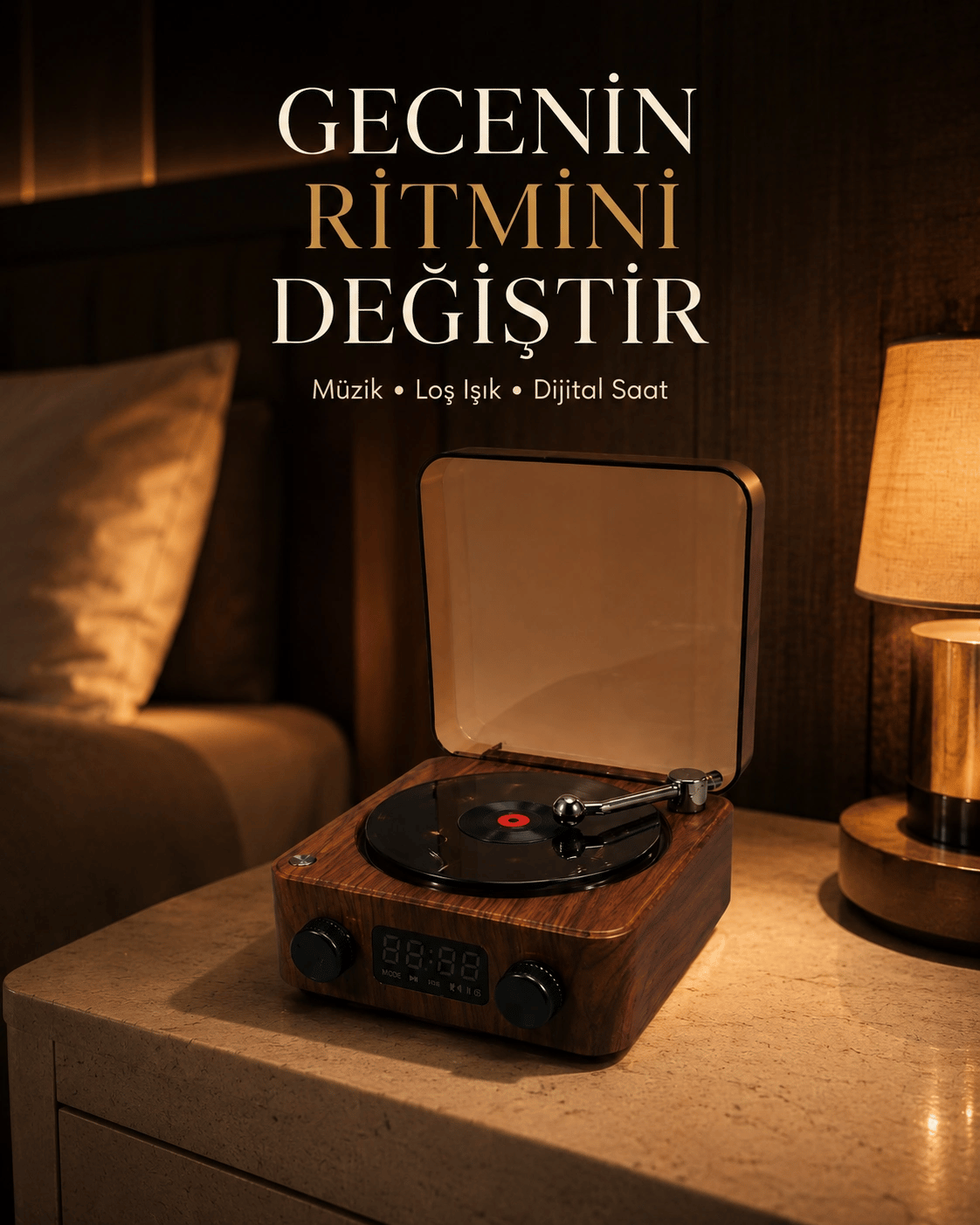 Gece Lambası Bluetooth Hoparlör Dijital Saat Çok Fonksiyonlu Su Dalgası Işıklı