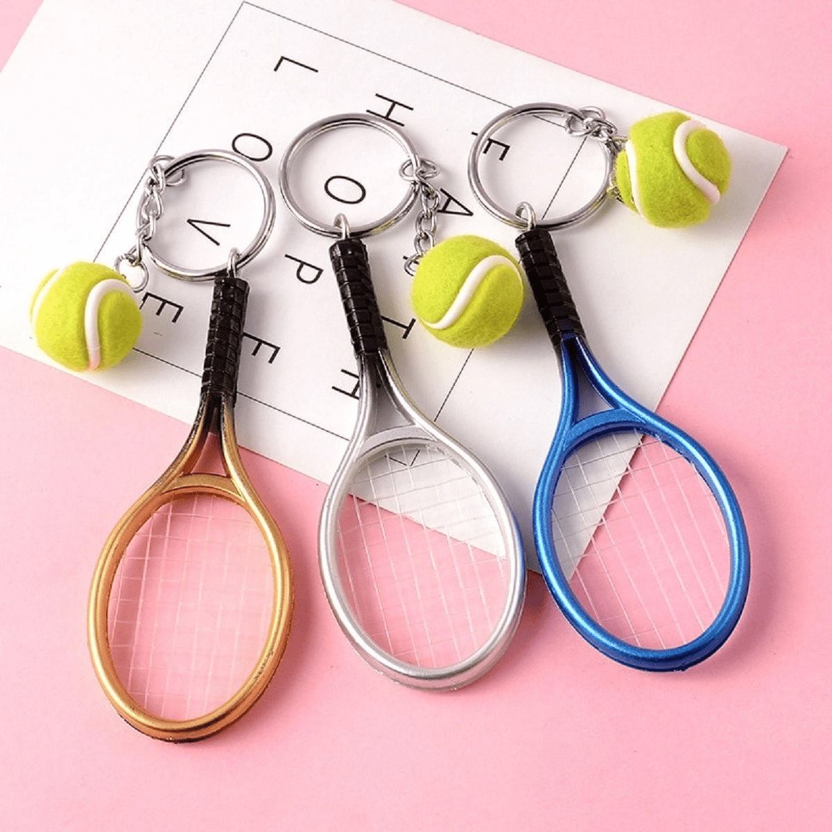 Gerçekçi Tenis Raketi Tasarımlı Şık Anahtarlık Kolye Çanta Süsü Tennis Keychain Bx40