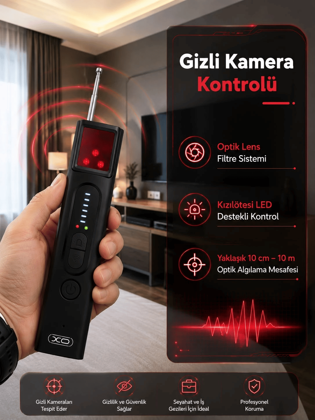 Gizli Kamera, GPS ve RF Sinyal Tespit Cihazı