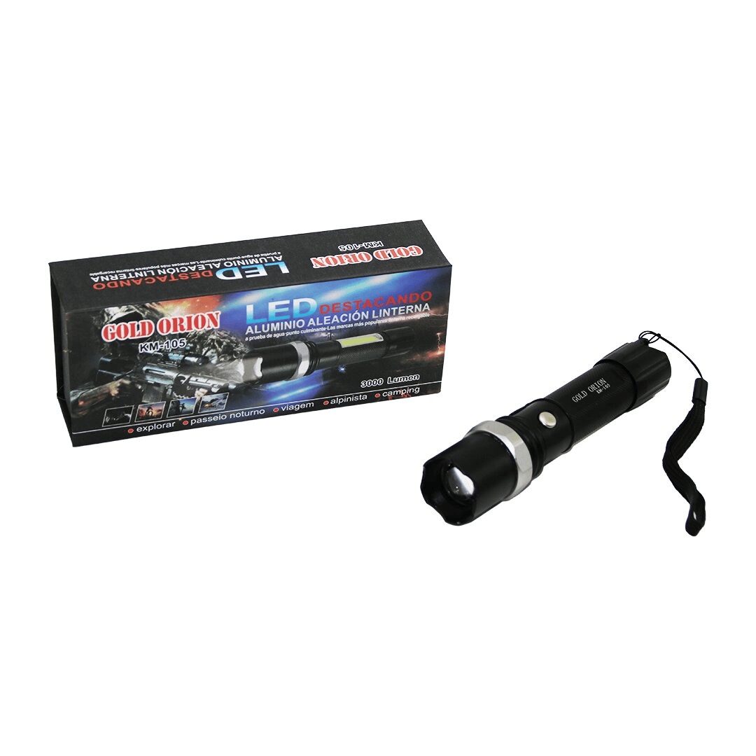 Gold Orıon Km-105 2ın1 Zoomlu El Feneri - Cob Led Usb Şarjlı Metal Kasa 15.5cm 3000 Lumen Bx40