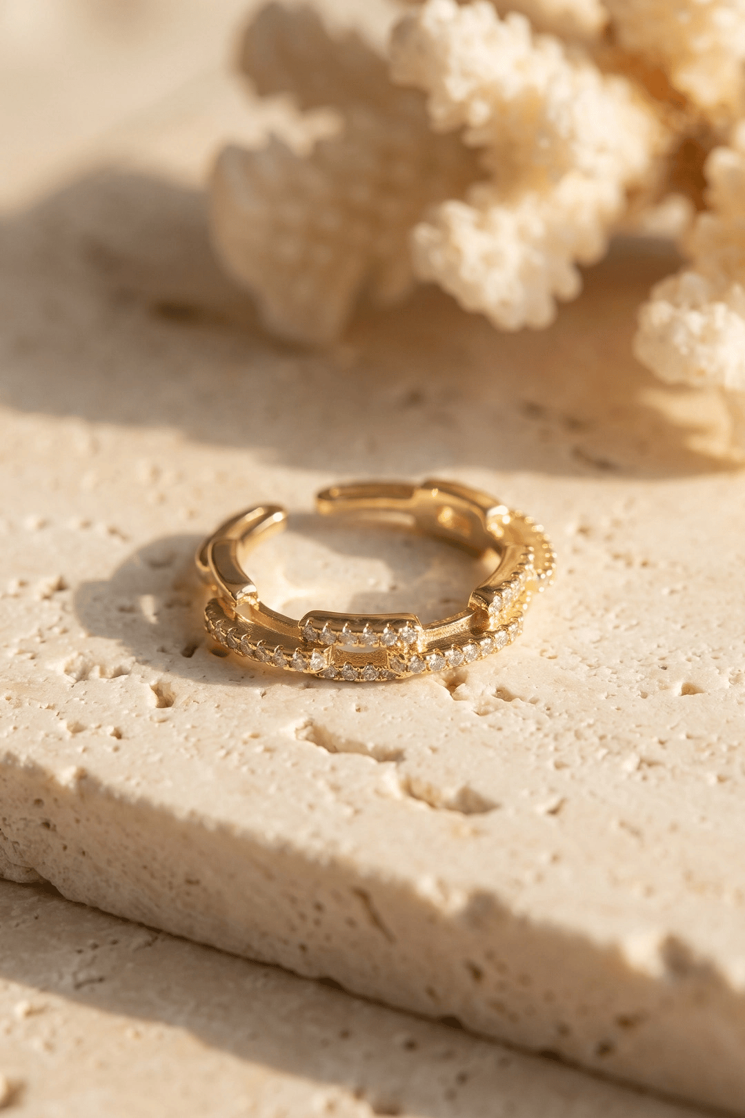 Gold Renk Zirkon Taşlı Zincir Model Kadın Yüzük