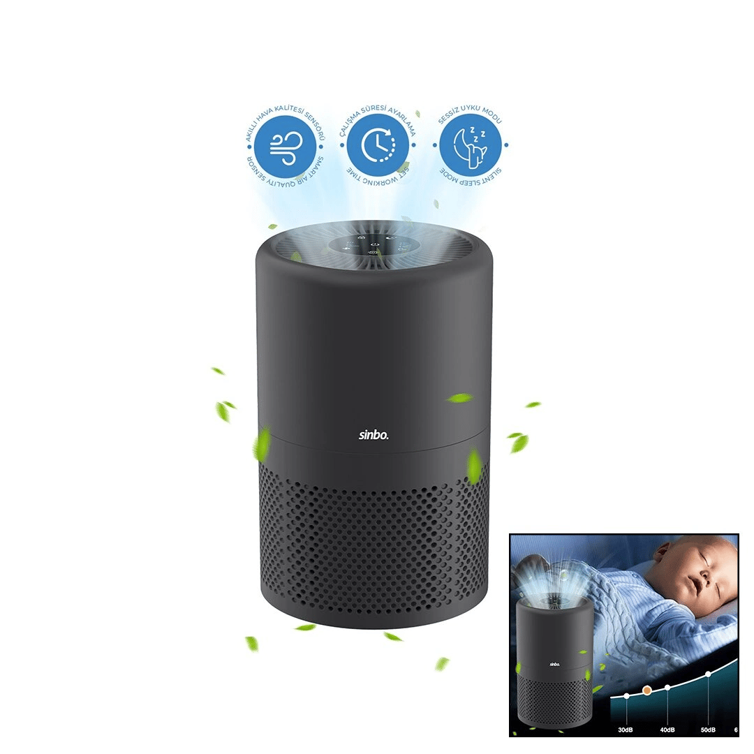 Gri Hava Temizleme Cihazı Otomatik Fan 3 Kademe Filtreleme Led Aydınlatma Sessiz Uyku Mod Sap-5507 Bx40